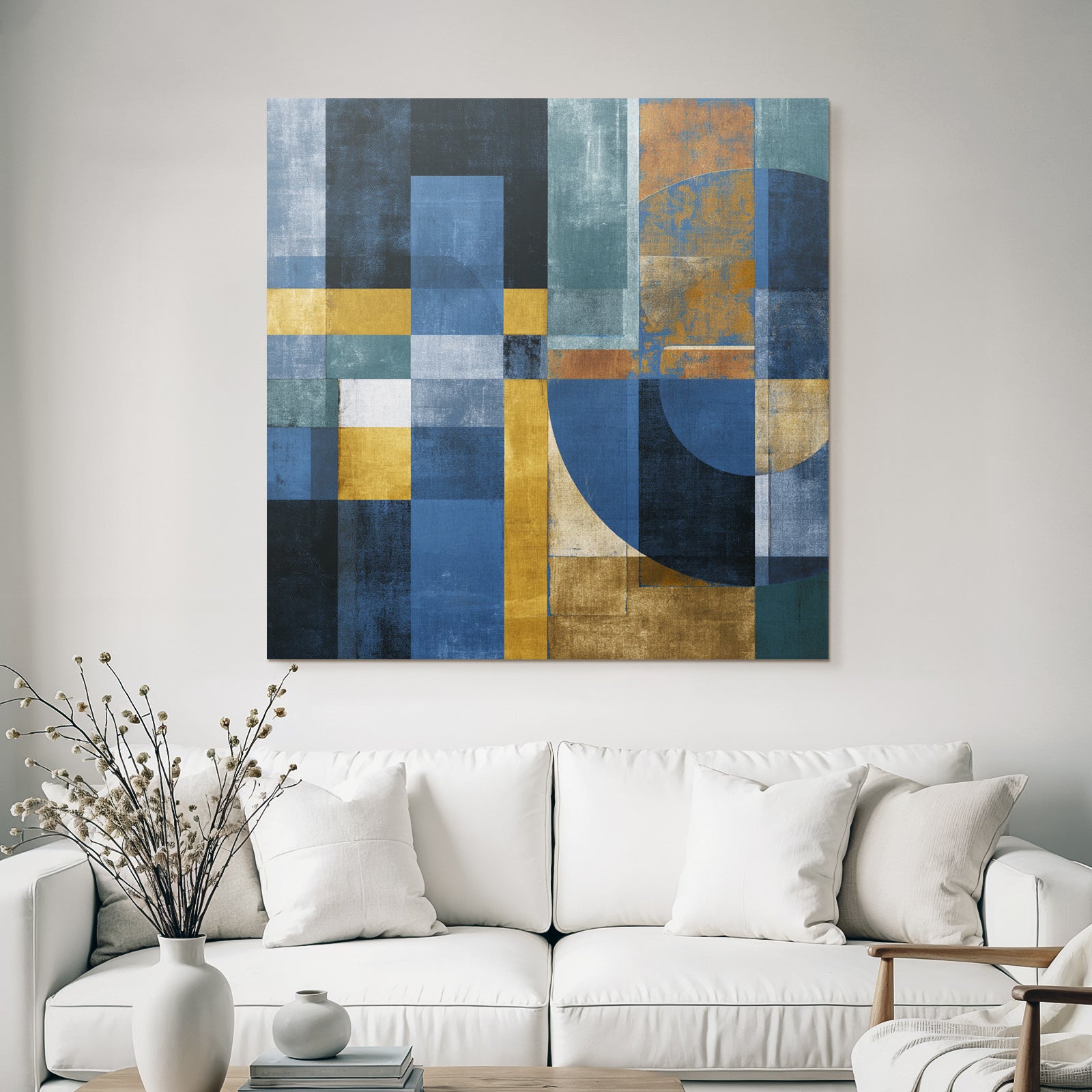 Geometrische Abstraktion Blautoene Goldgruene