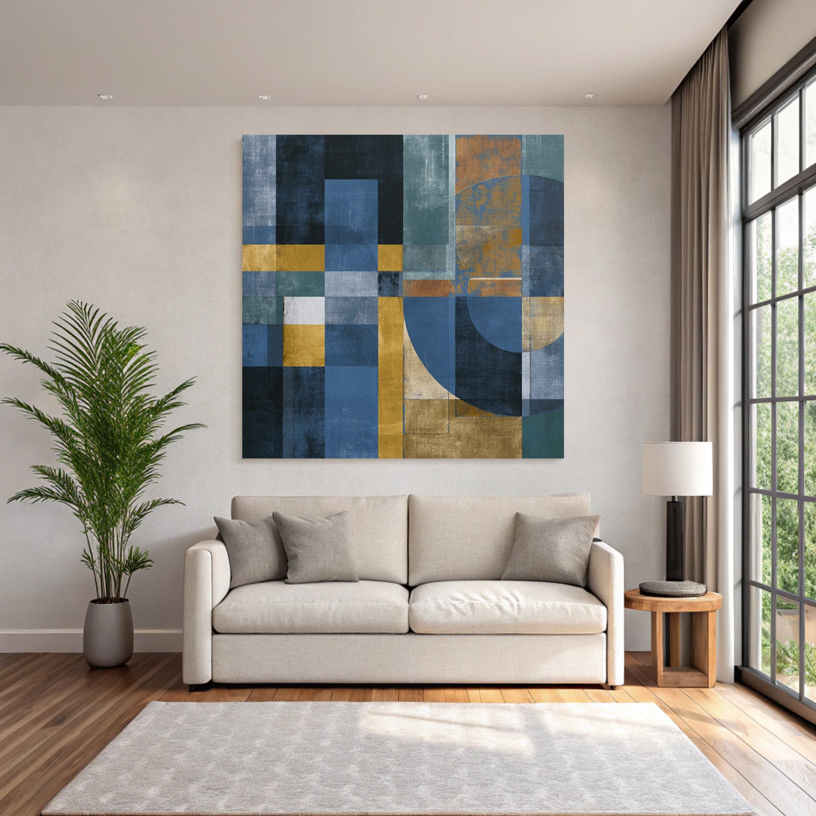 Geometrische Abstraktion Blautoene Goldgruene