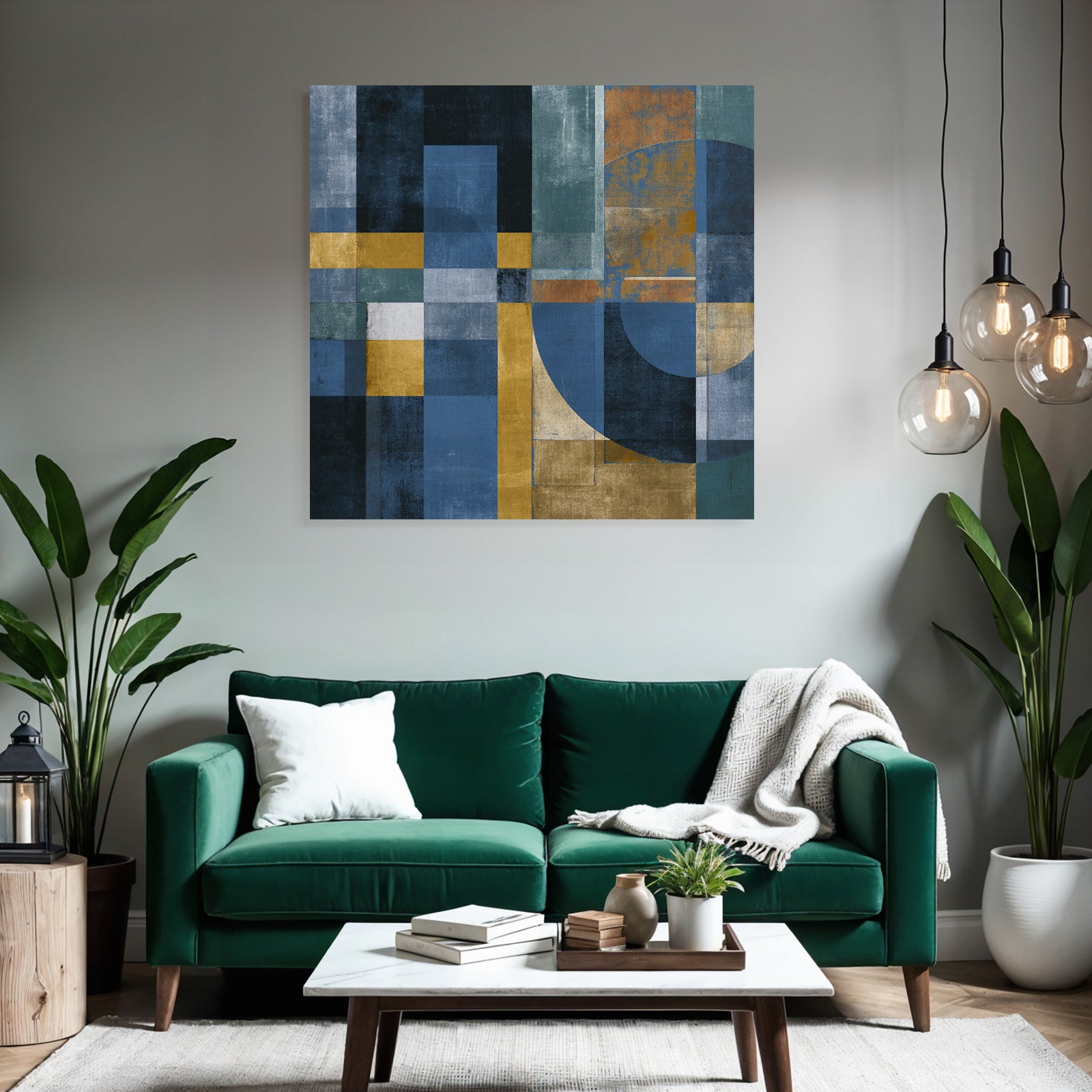 Geometrische Abstraktion Blautoene Goldgruene