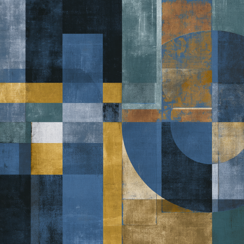 Geometrische Abstraktion Blautoene Goldgruene | Mid Century Modern | Einrichtungsstile