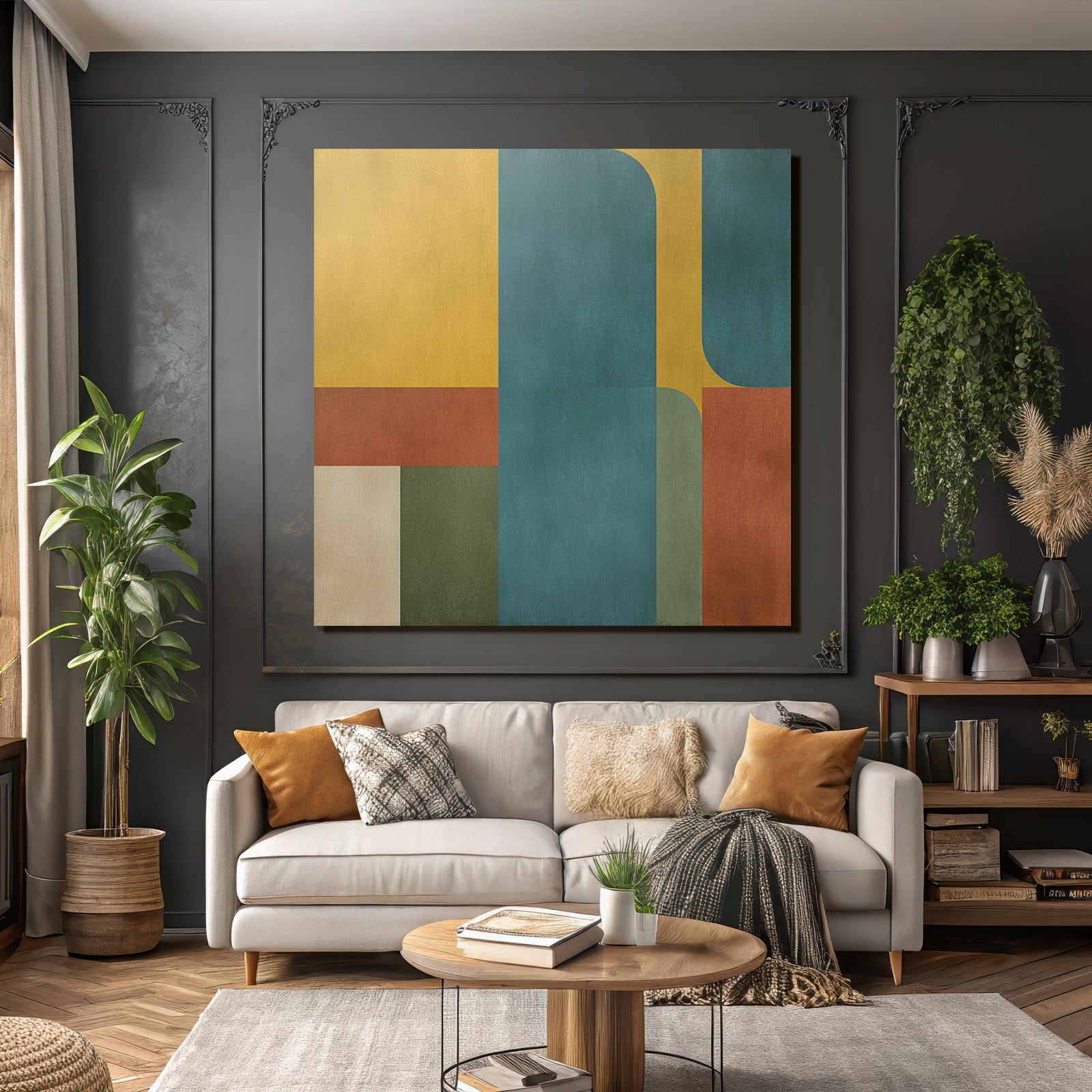 Geometrisches Design Mit Farben Gelb Blau Rot Gruen Creme