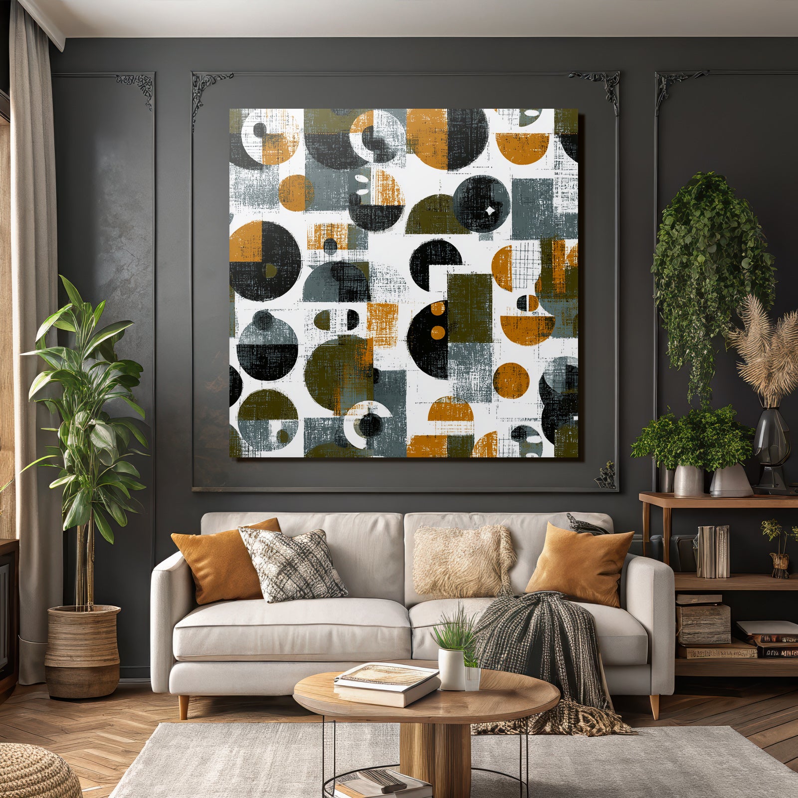 Geometrisches Muster In Farben Orange Grau Schwarz Weiss Texturiert