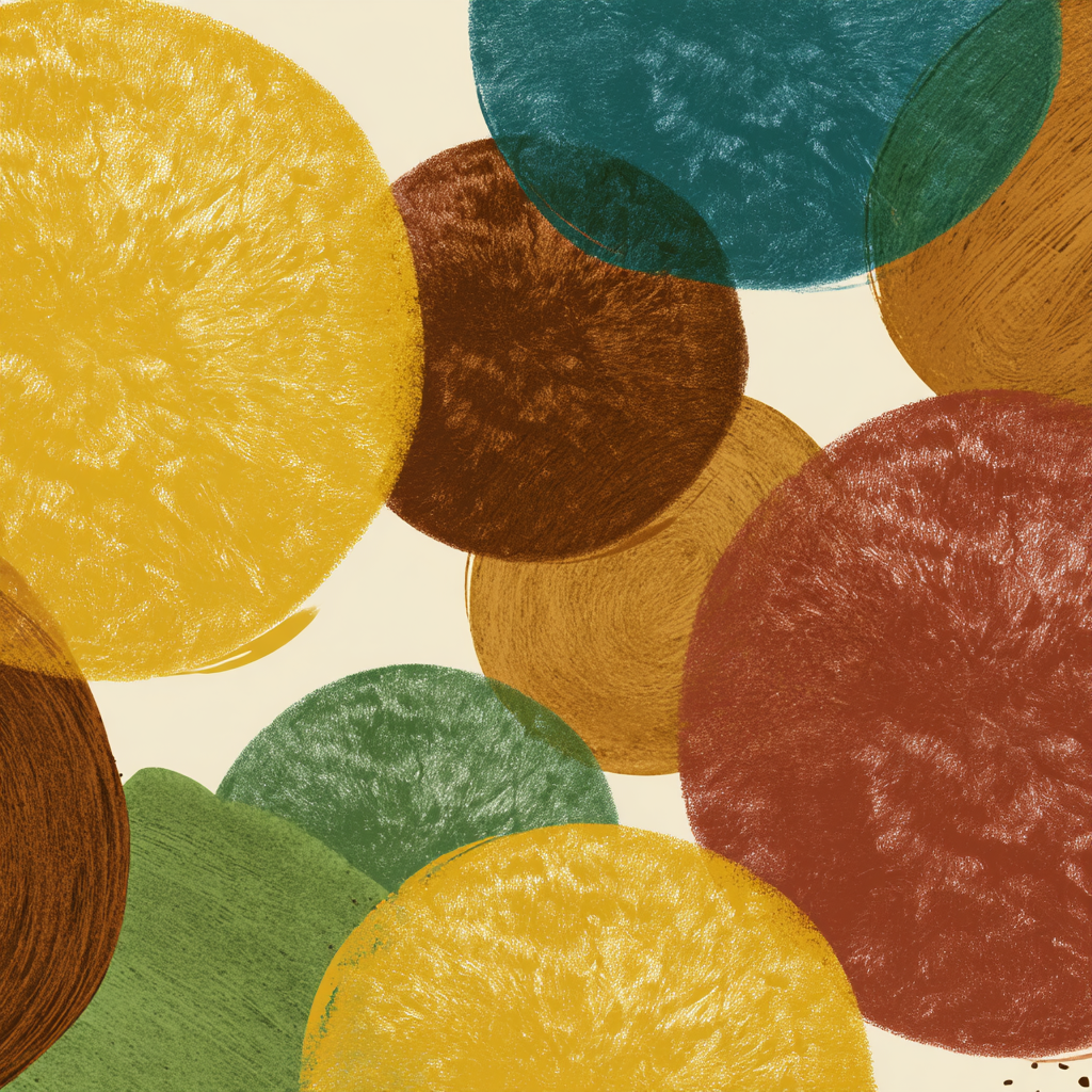 Ueberlappende Kreise Gelb Braun Gruen Tuerkis Abstrakt Illustration | Mid Century Modern | Einrichtungsstile