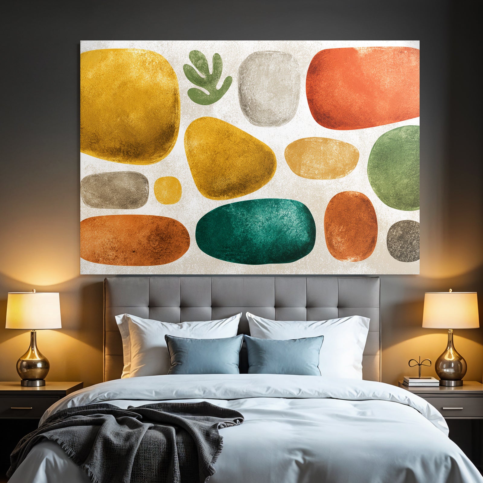 Abstrakte Design Bunte Steine Farben Gelb Gruen Orange Grau Rot Hintergrund