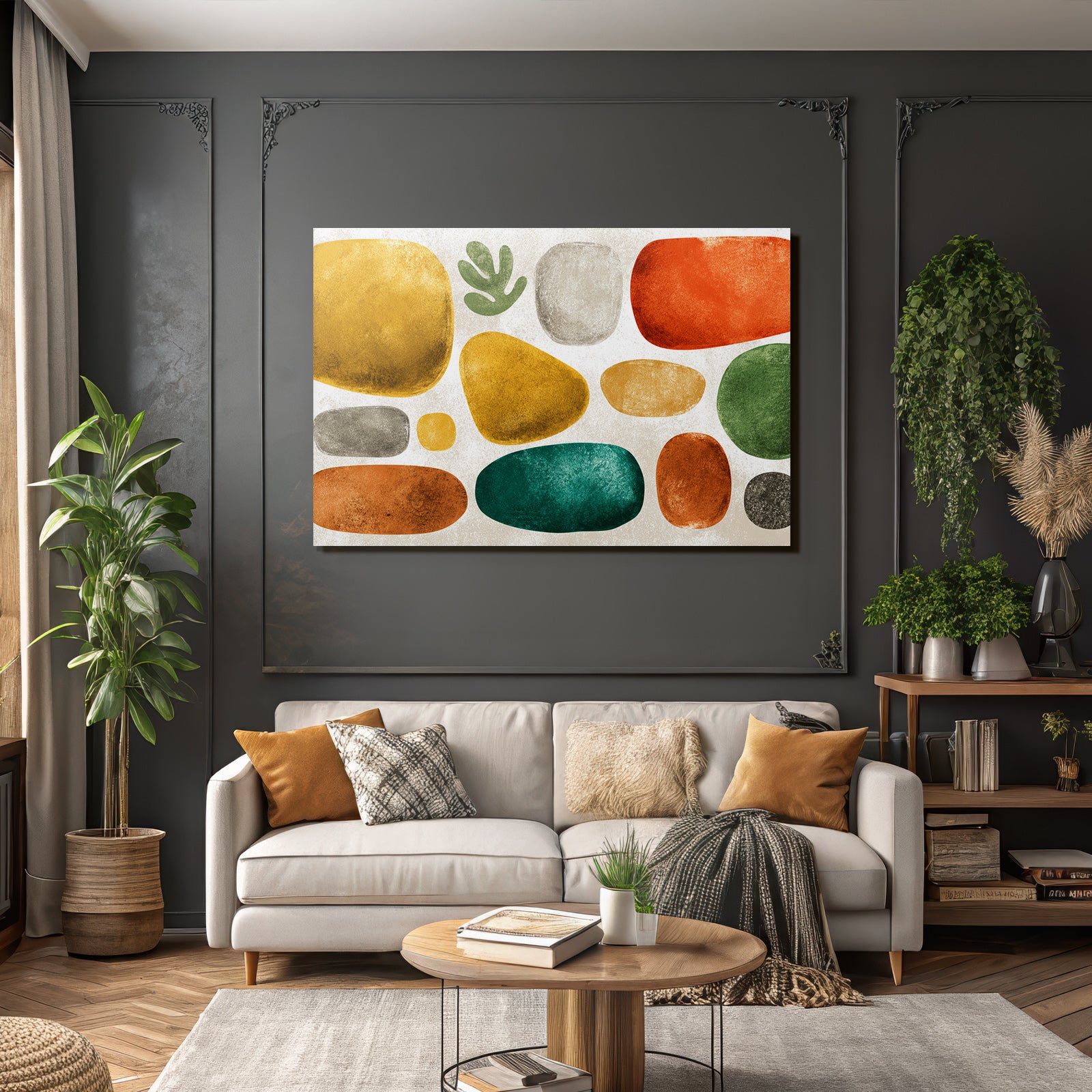 Abstrakte Design Bunte Steine Farben Gelb Gruen Orange Grau Rot Hintergrund