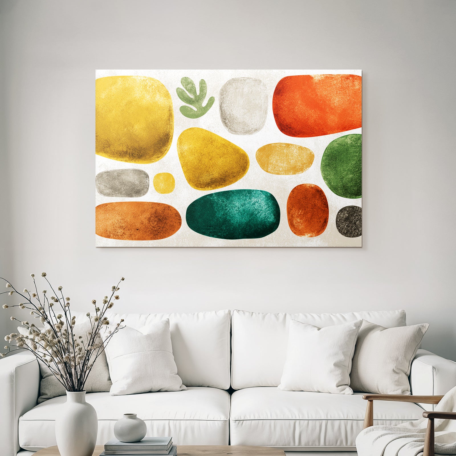 Abstrakte Design Bunte Steine Farben Gelb Gruen Orange Grau Rot Hintergrund