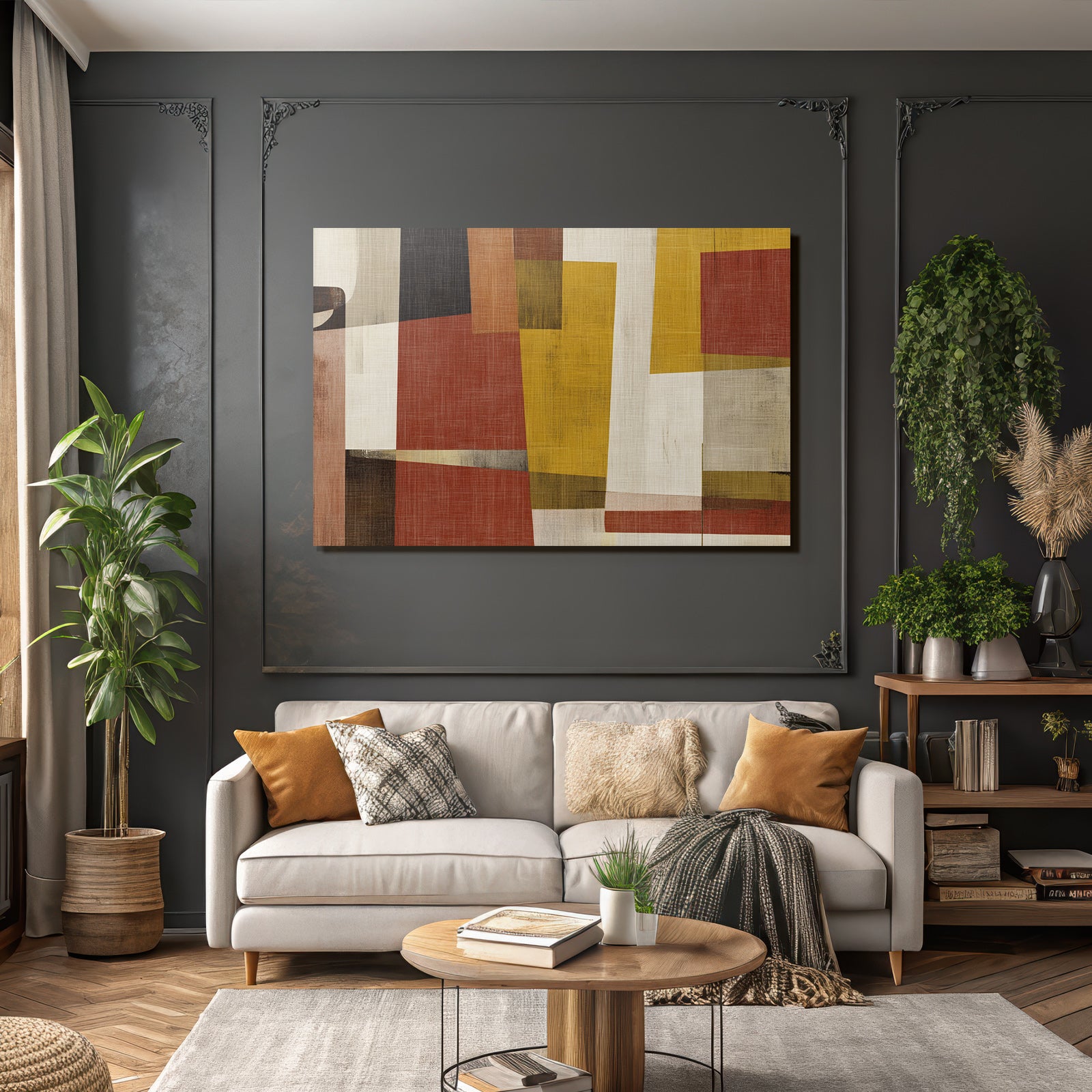 Abstrakte Geometrische Formen Farben Rot Gelb Braun Weiss