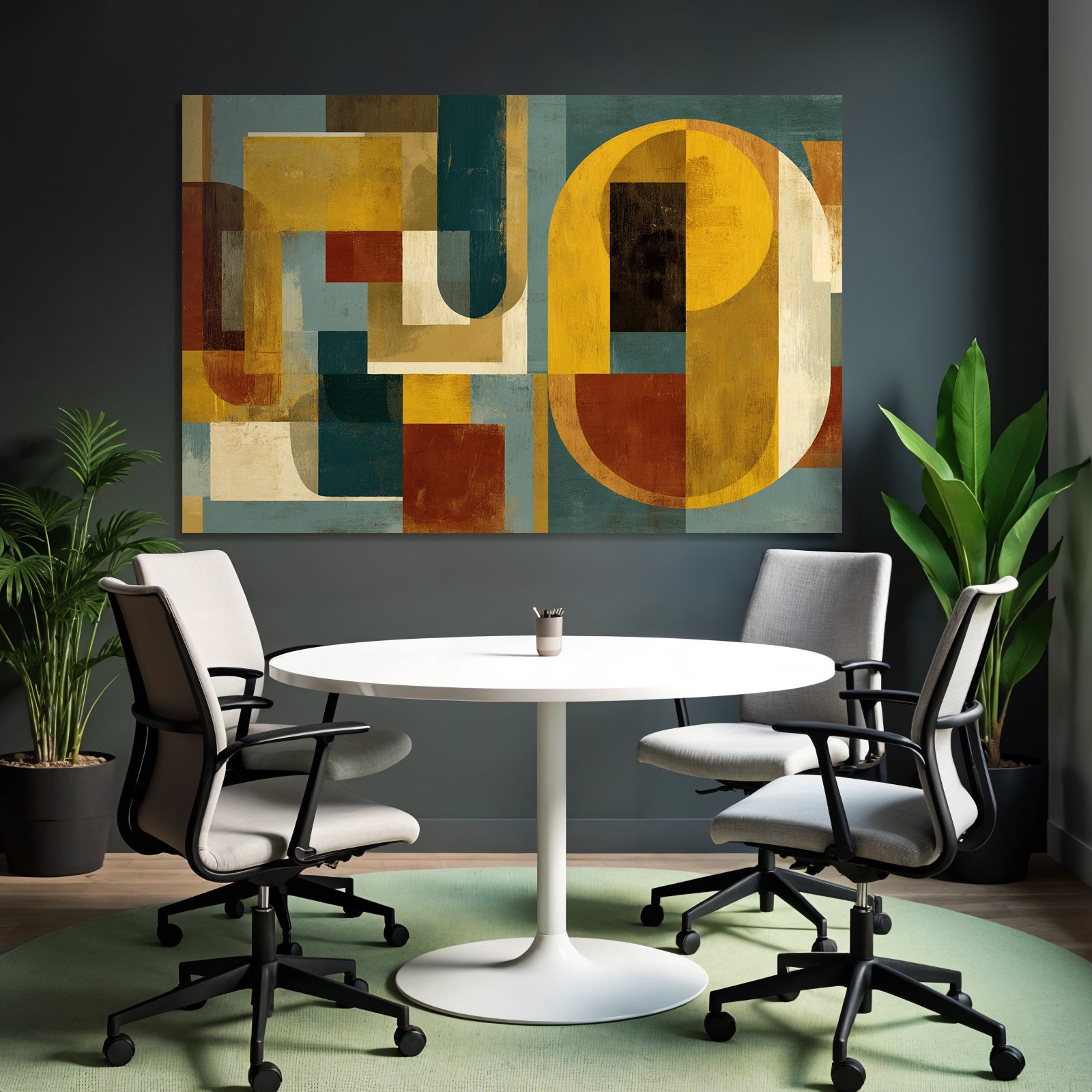 Abstrakte Kunst Geometrische Formen Gelb Braun Teal Creme