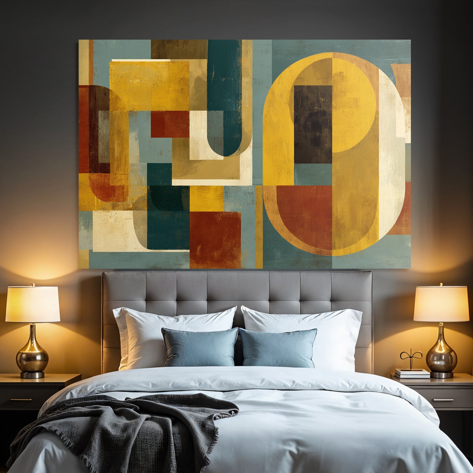 Abstrakte Kunst Geometrische Formen Gelb Braun Teal Creme