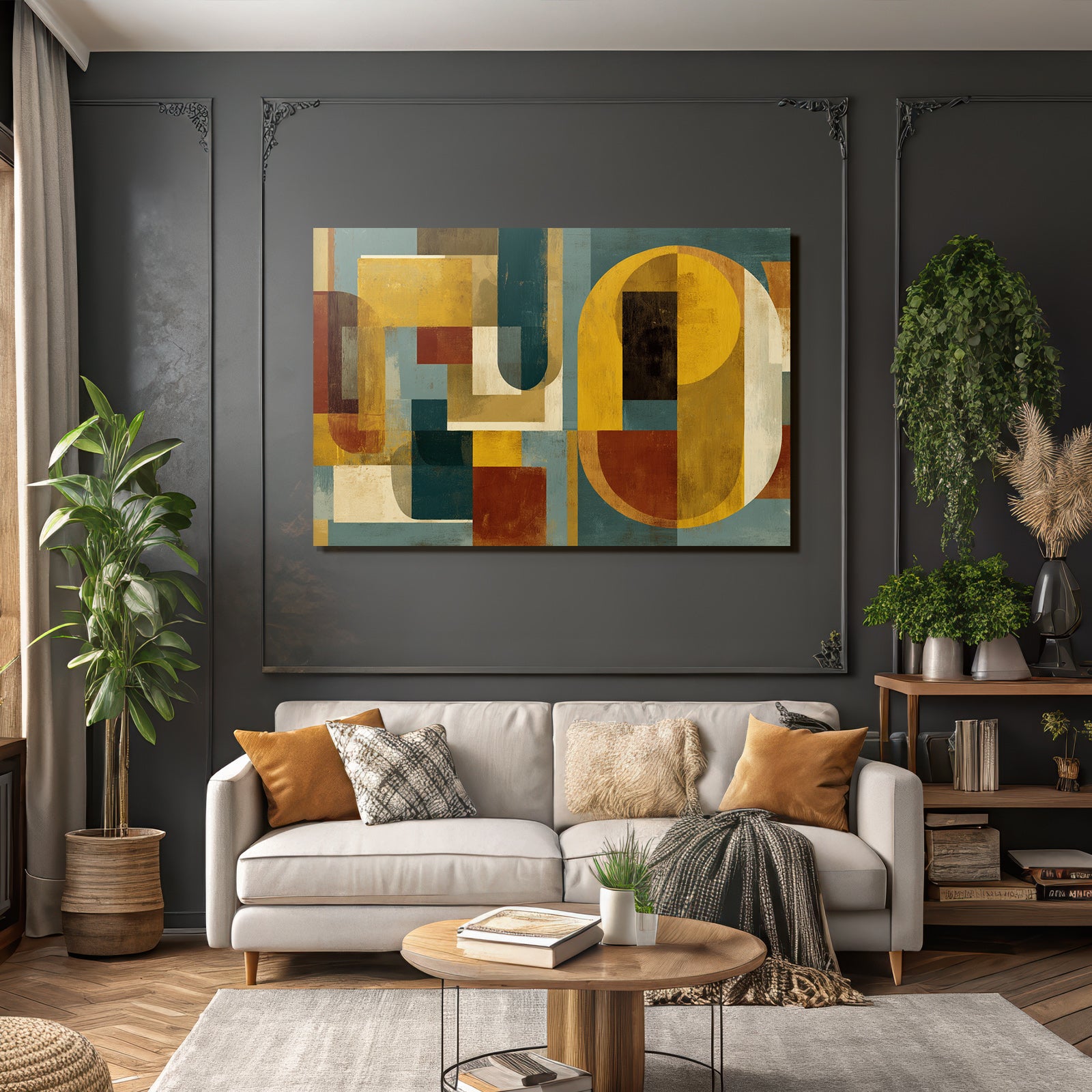 Abstrakte Kunst Geometrische Formen Gelb Braun Teal Creme