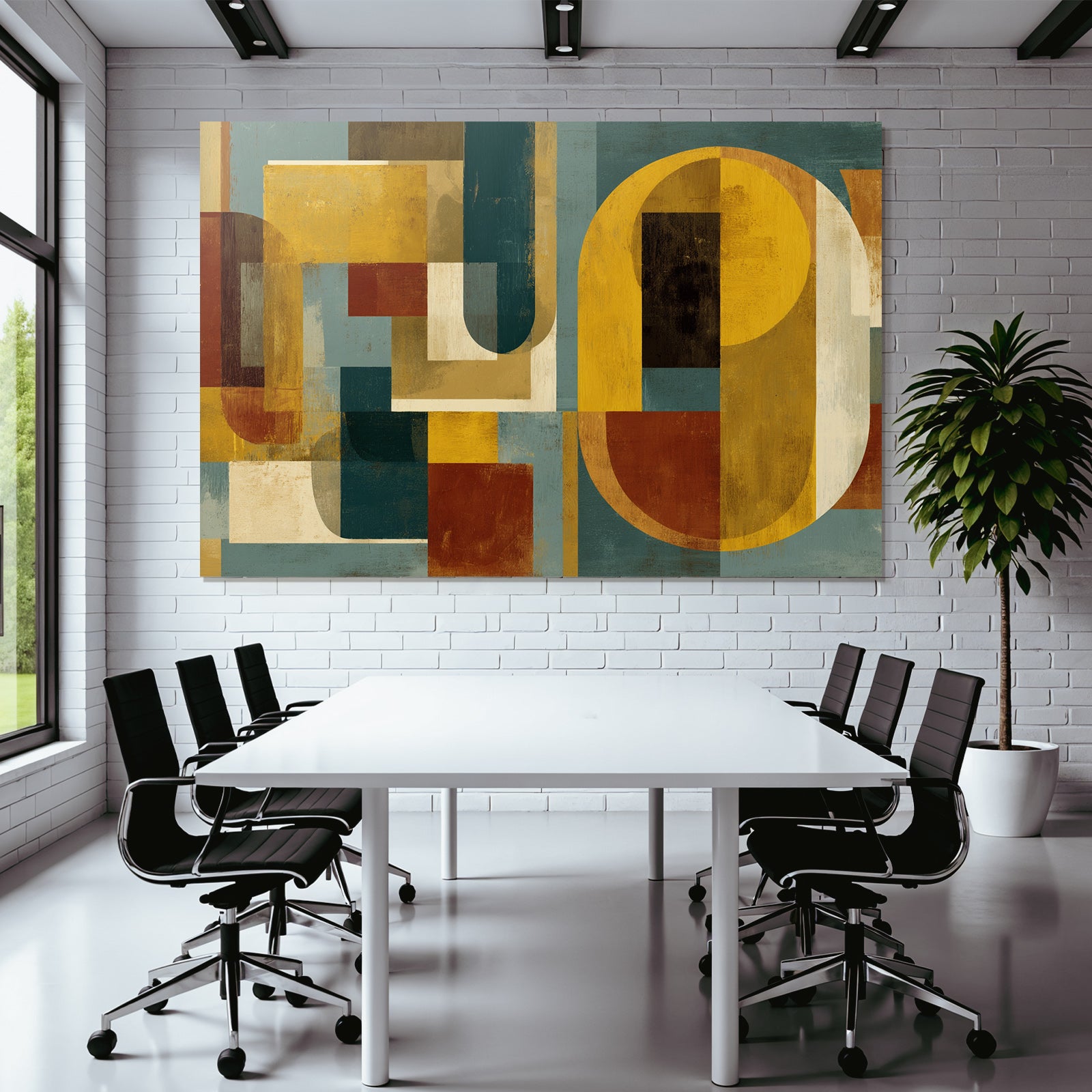 Abstrakte Kunst Geometrische Formen Gelb Braun Teal Creme