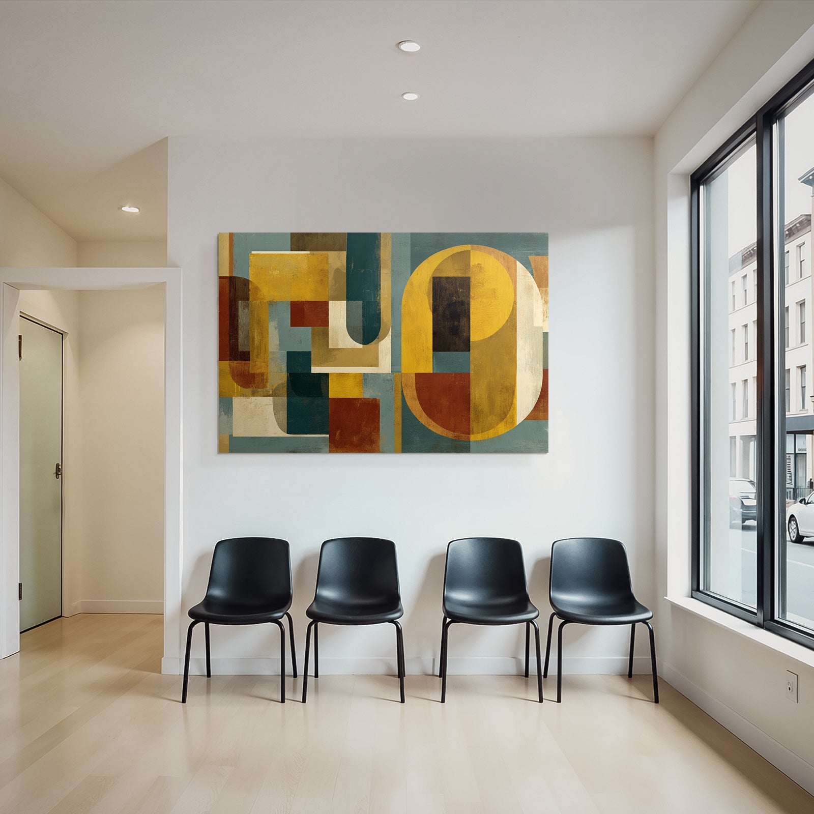 Abstrakte Kunst Geometrische Formen Gelb Braun Teal Creme