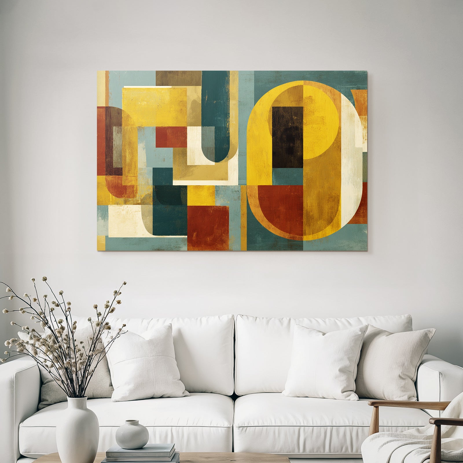 Abstrakte Kunst Geometrische Formen Gelb Braun Teal Creme