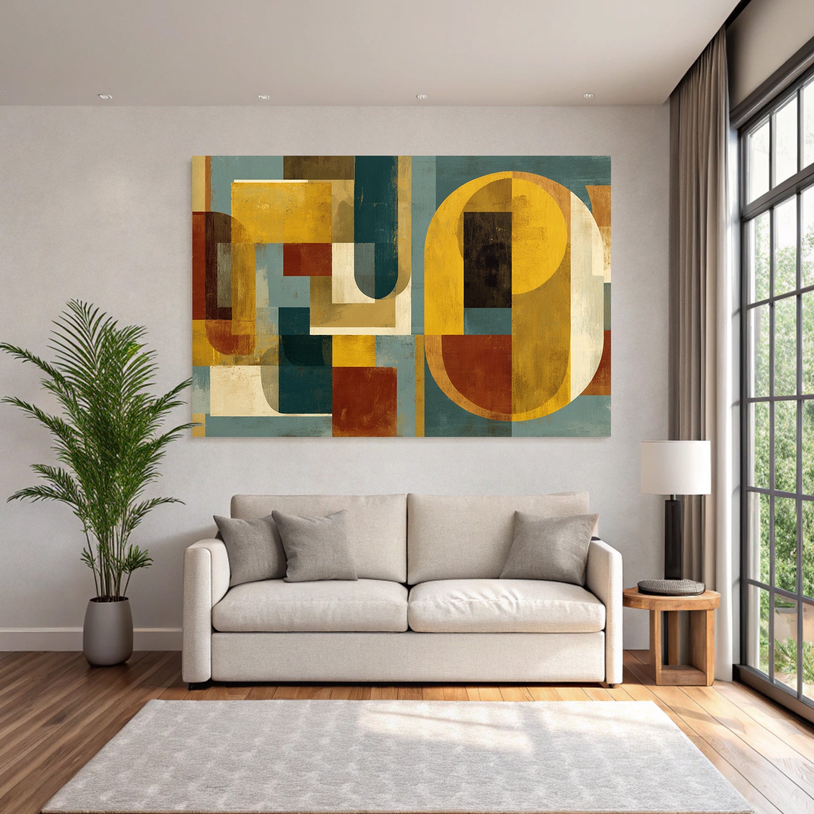 Abstrakte Kunst Geometrische Formen Gelb Braun Teal Creme