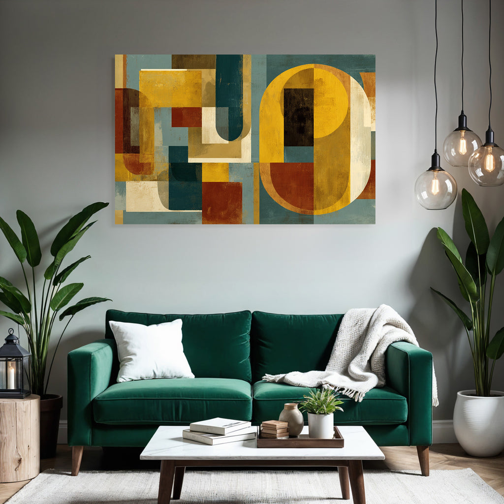 Abstrakte Kunst Geometrische Formen Gelb Braun Teal Creme