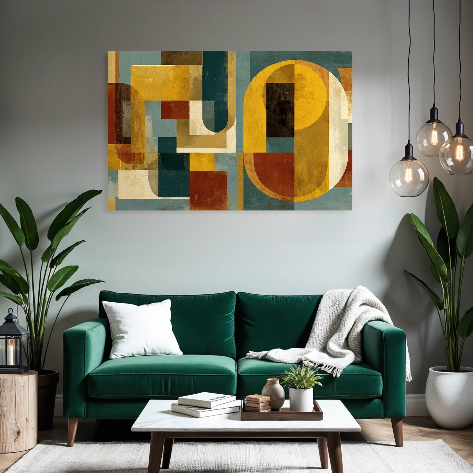 Abstrakte Kunst Geometrische Formen Gelb Braun Teal Creme