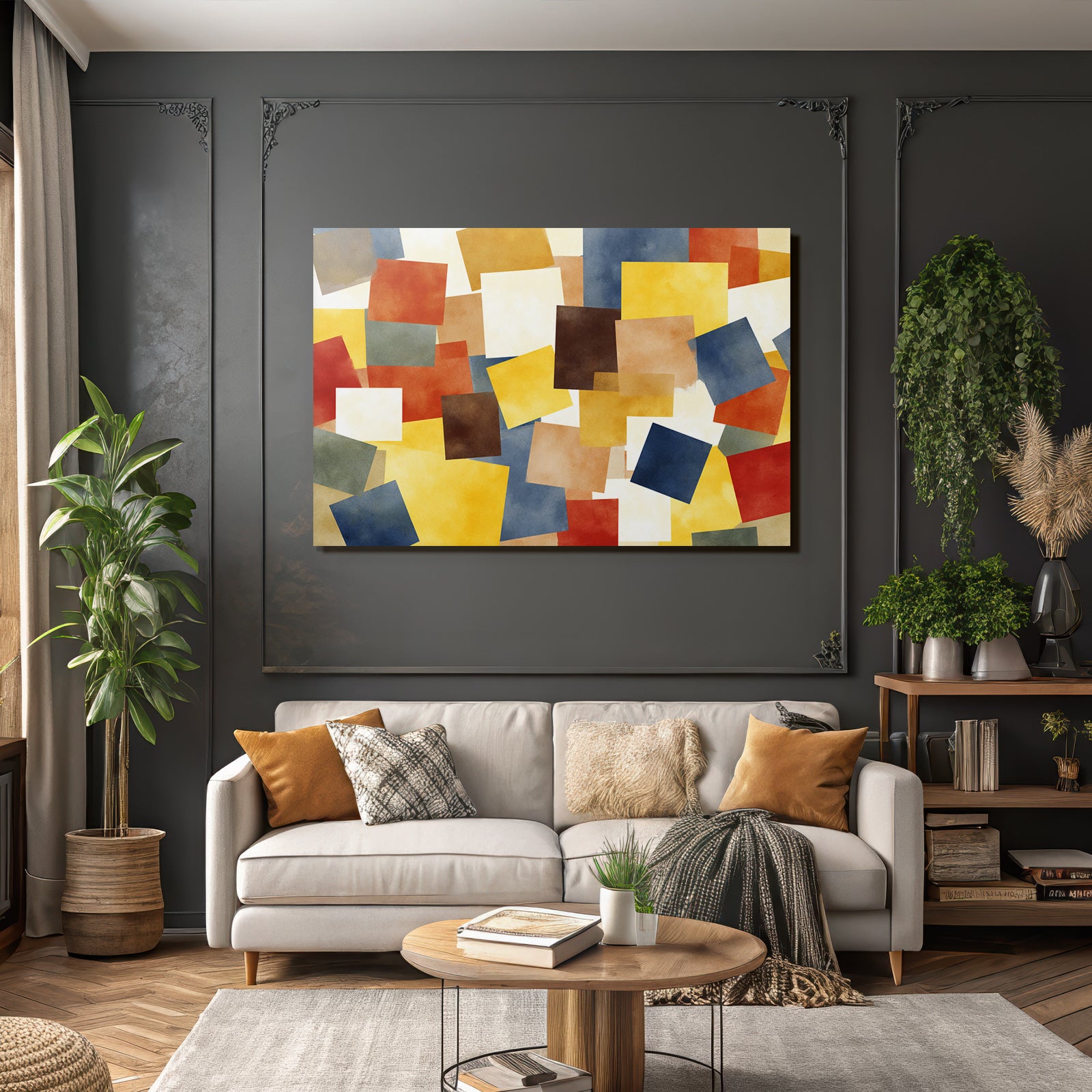 Abstrakte Zusammensetzung Ueberlappende Farbige Quadrate Collage