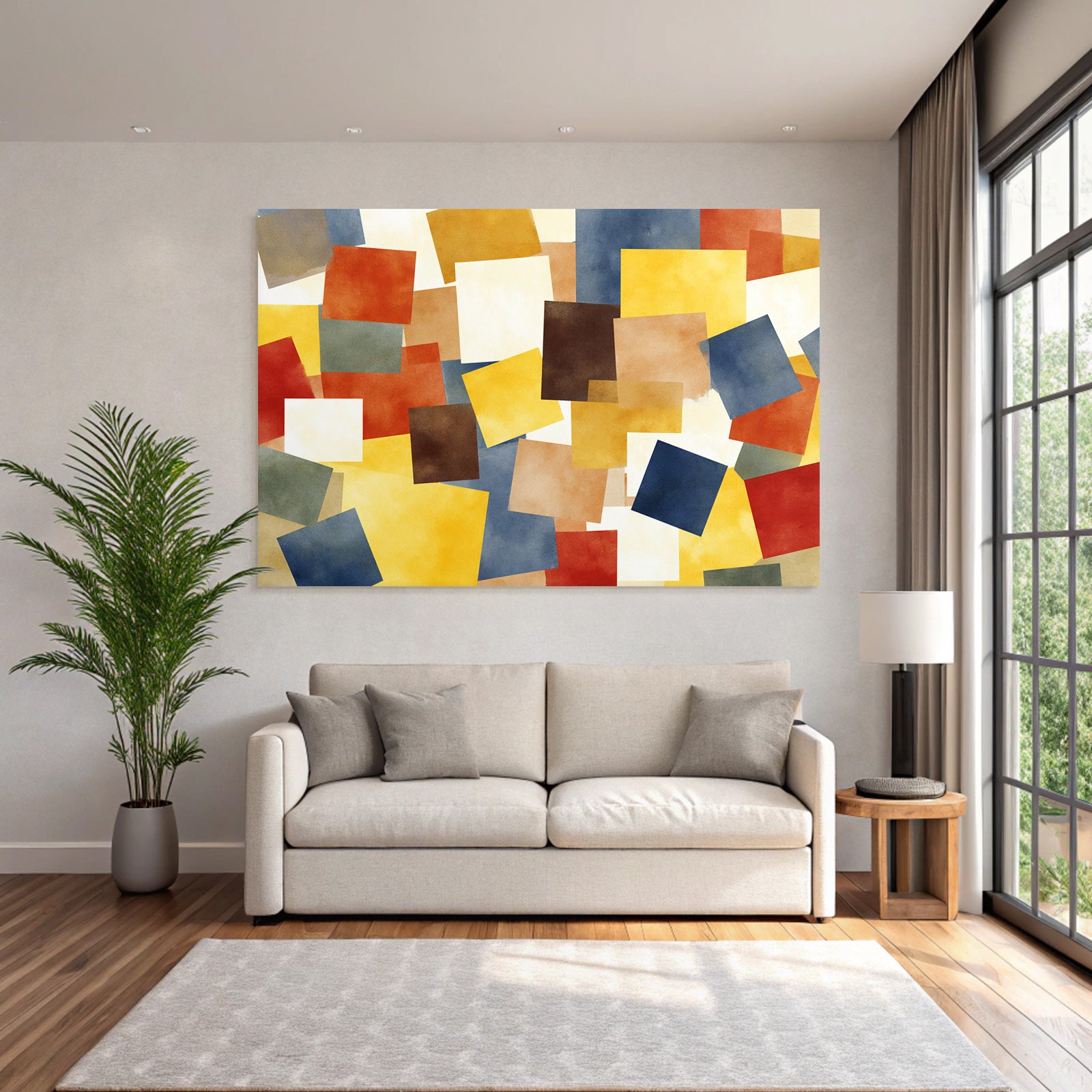 Abstrakte Zusammensetzung Ueberlappende Farbige Quadrate Collage