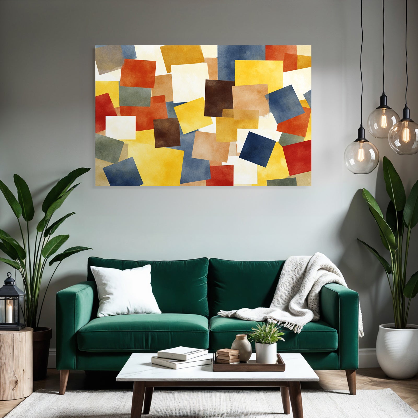 Abstrakte Zusammensetzung Ueberlappende Farbige Quadrate Collage