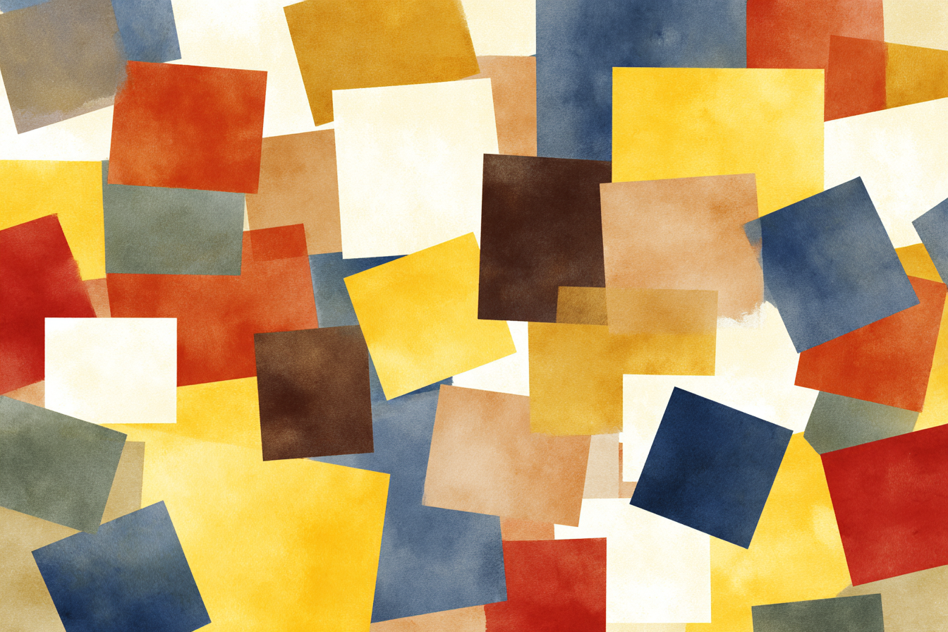 Abstrakte Zusammensetzung Ueberlappende Farbige Quadrate Collage | Mid Century Modern | Einrichtungsstile