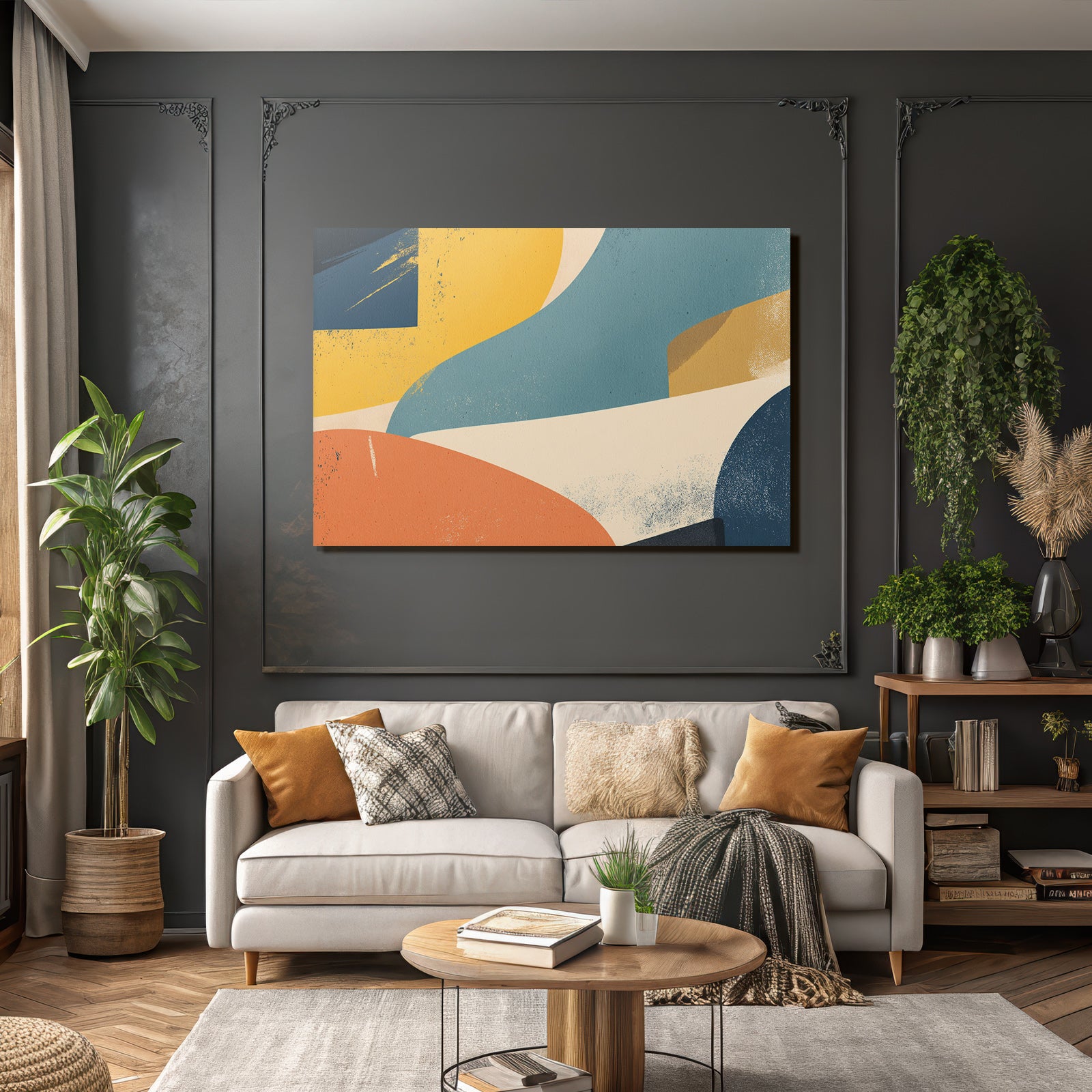 Abstraktes Design Farbenformen Gelbblauorangecreme