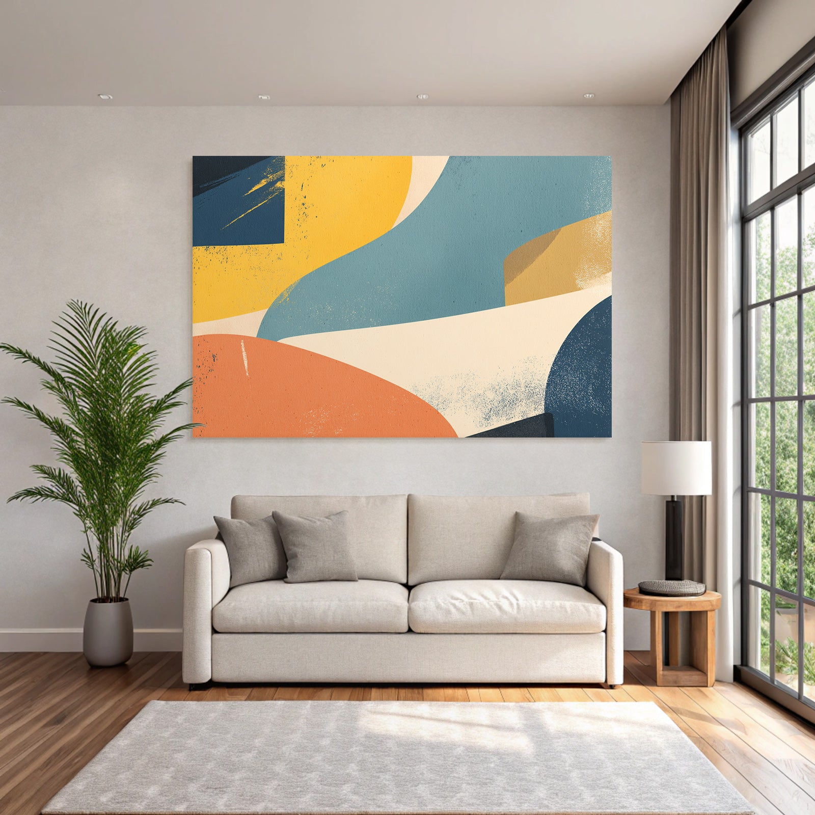 Abstraktes Design Farbenformen Gelbblauorangecreme