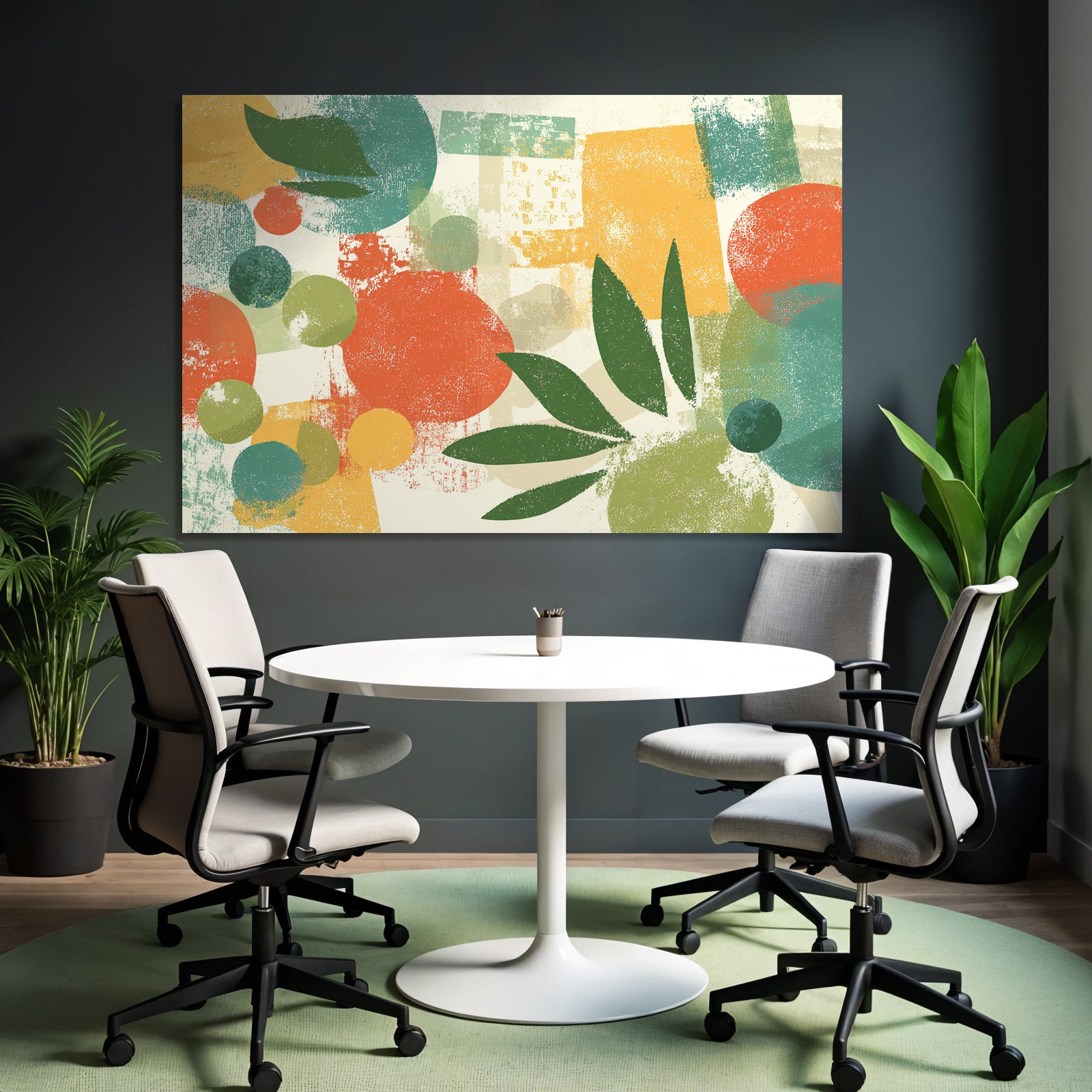 Abstraktes Design Formen Farben Kreise Blaetter Bloecke