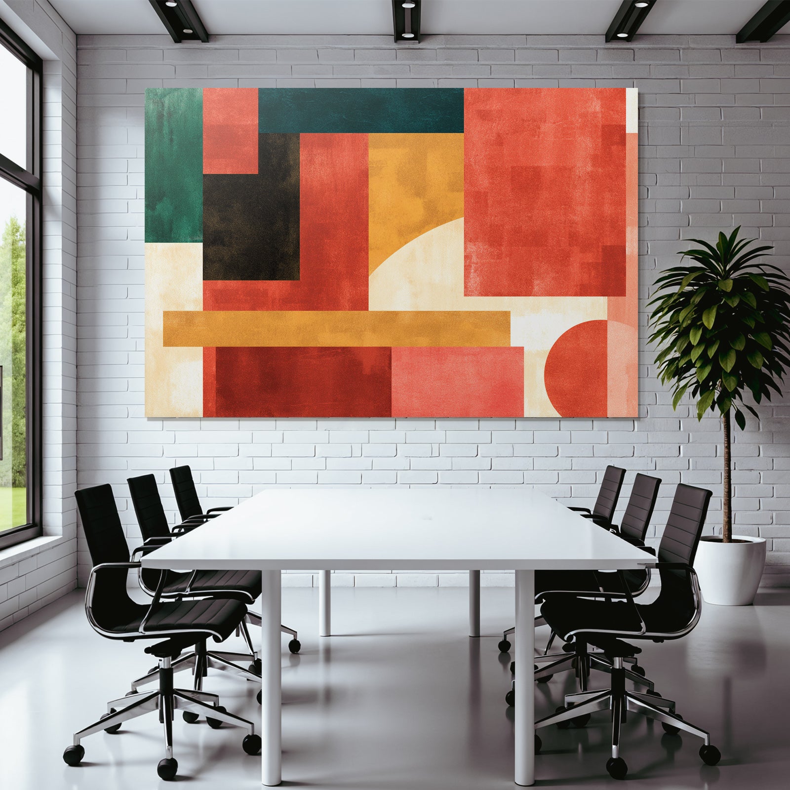 Abstraktes Design Geometrische Formen Farben Rot Gruen Schwarz Gelb Creme