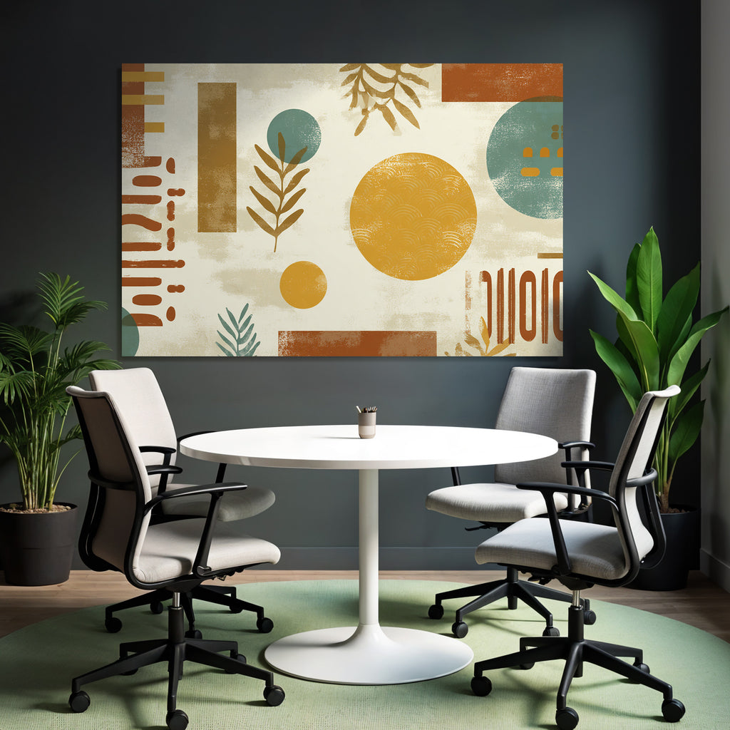 Abstraktes Design Geometrische Formen Kreise Blaetter Warme Farben
