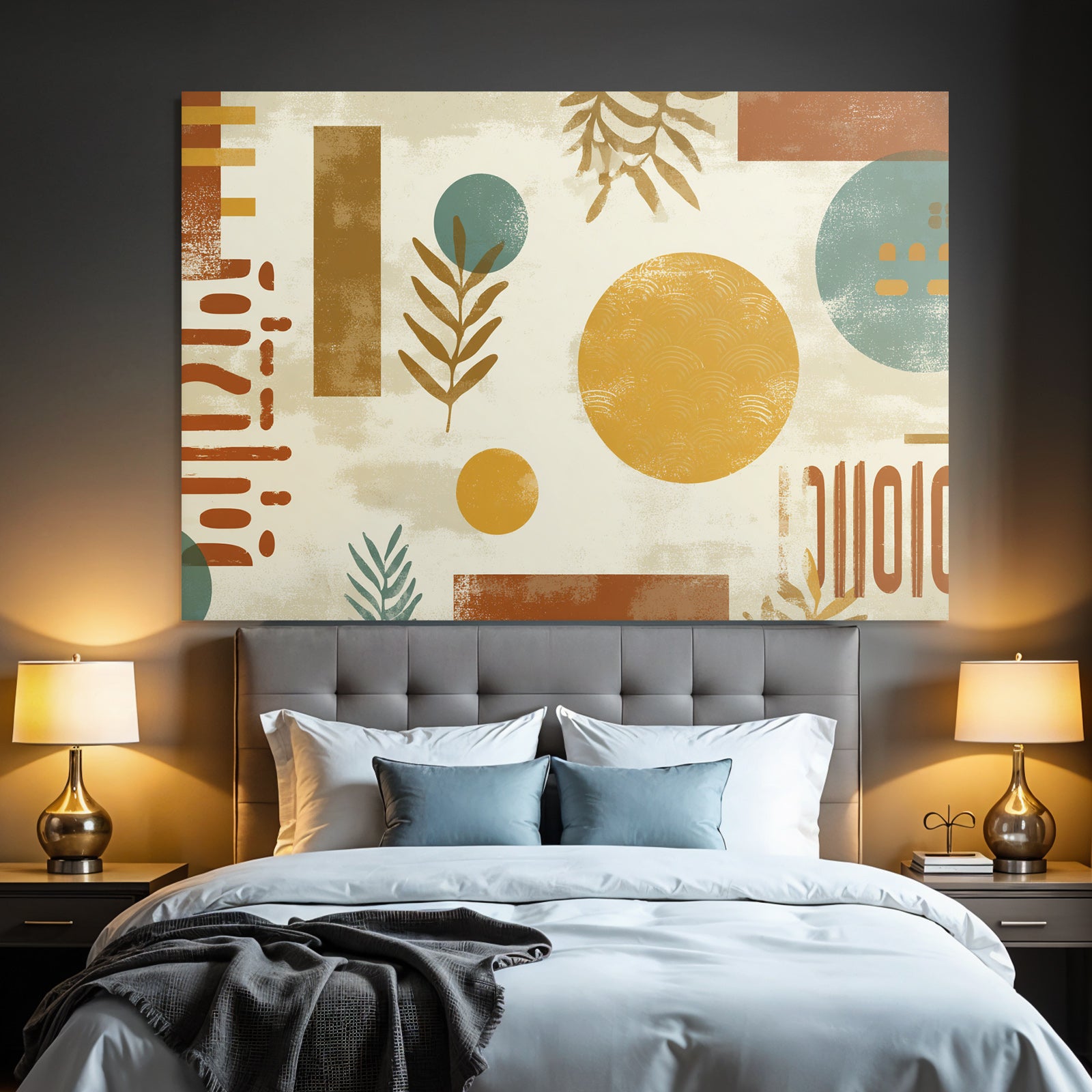 Abstraktes Design Geometrische Formen Kreise Blaetter Warme Farben