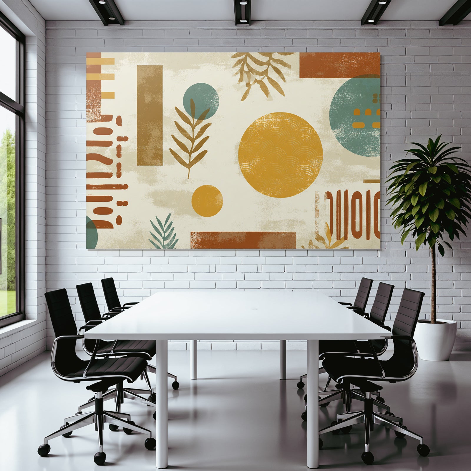 Abstraktes Design Geometrische Formen Kreise Blaetter Warme Farben
