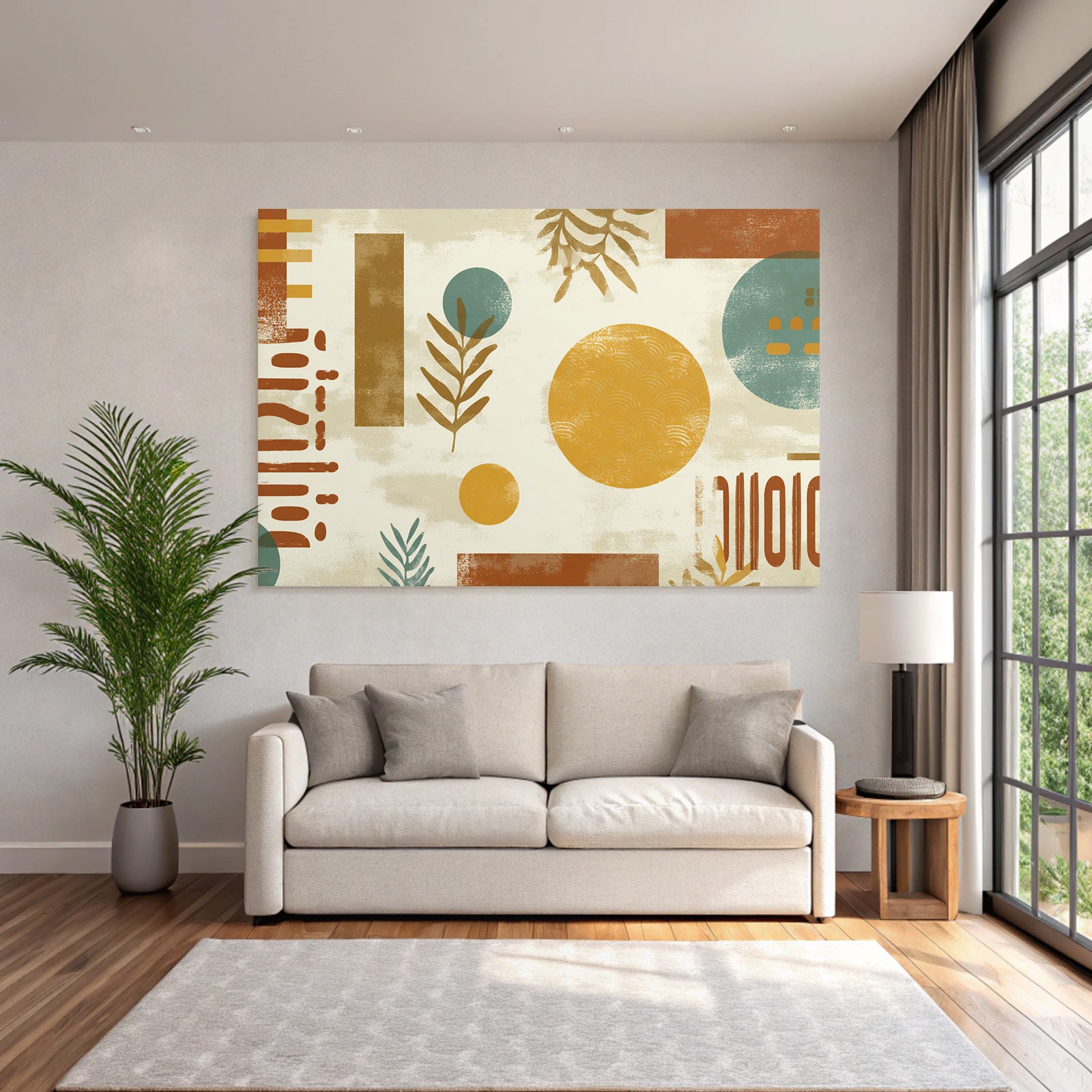 Abstraktes Design Geometrische Formen Kreise Blaetter Warme Farben