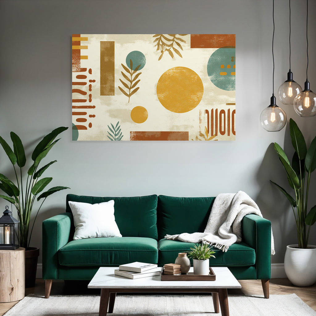 Abstraktes Design Geometrische Formen Kreise Blaetter Warme Farben