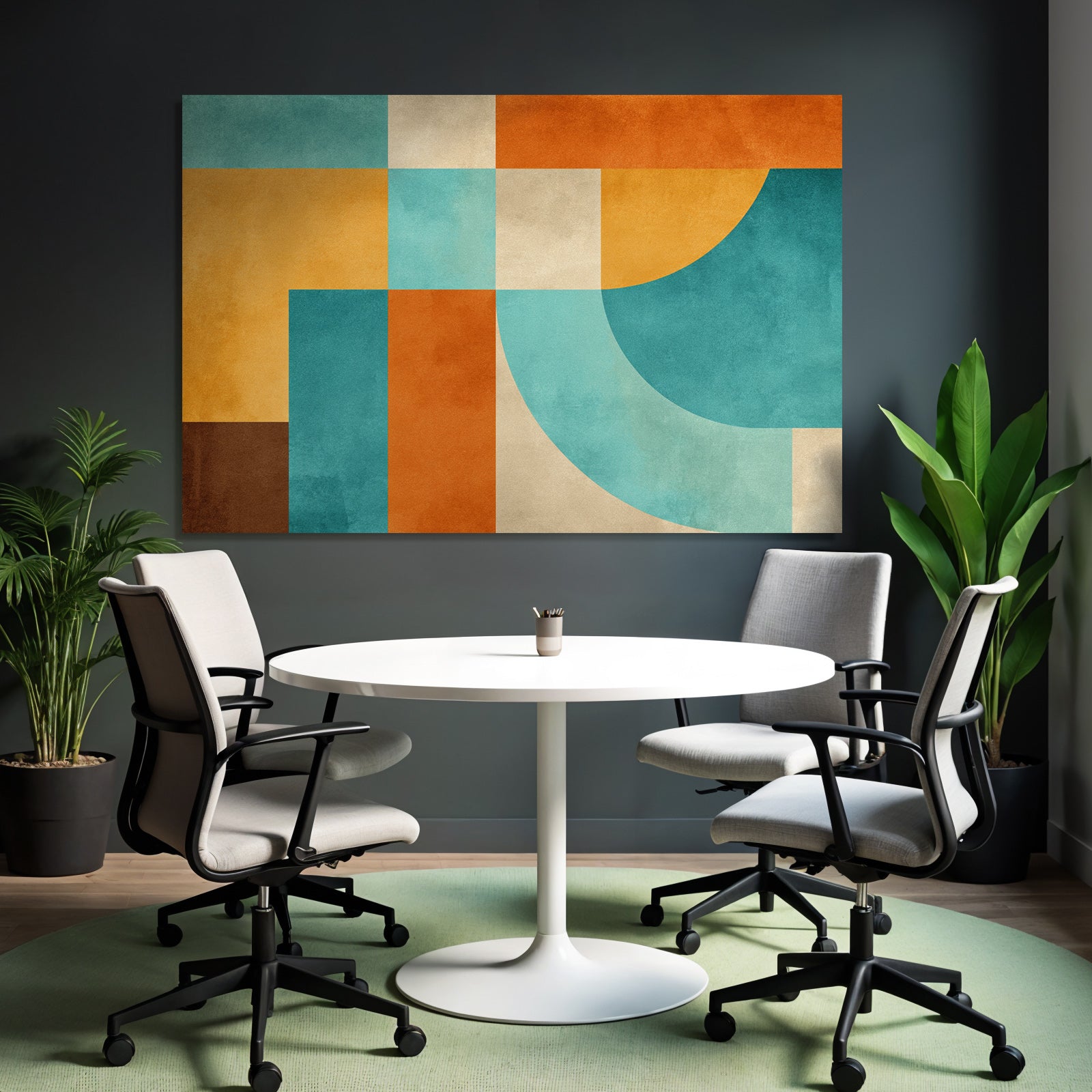 Abstraktes Design Geometrische Formen Orange Tuerkis Beige