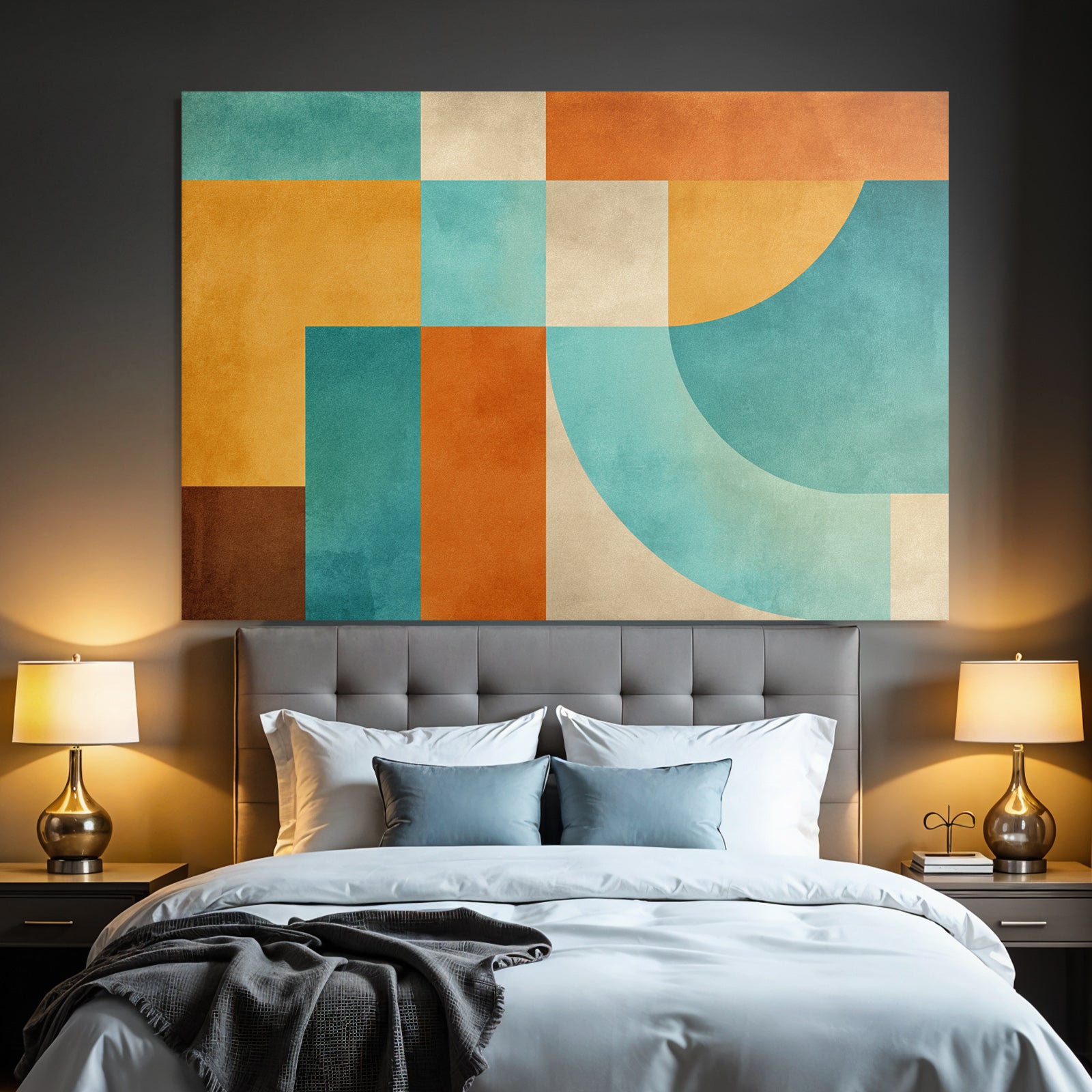 Abstraktes Design Geometrische Formen Orange Tuerkis Beige
