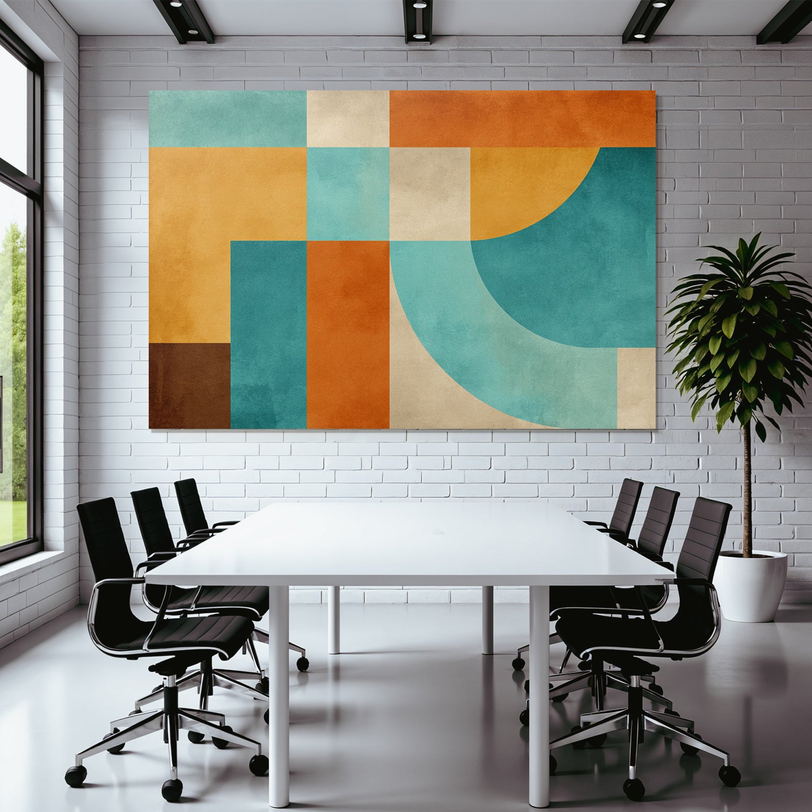 Abstraktes Design Geometrische Formen Orange Tuerkis Beige
