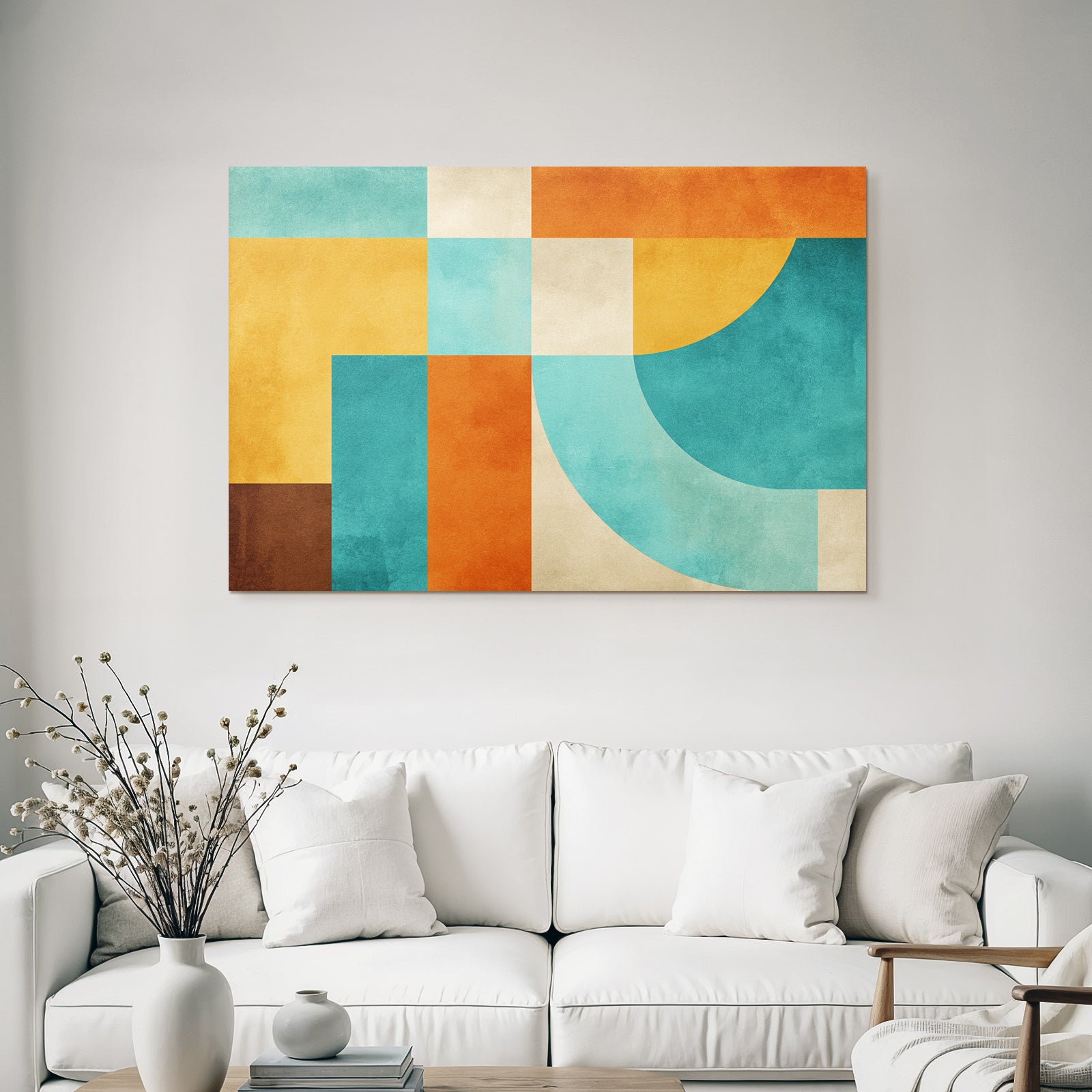 Abstraktes Design Geometrische Formen Orange Tuerkis Beige