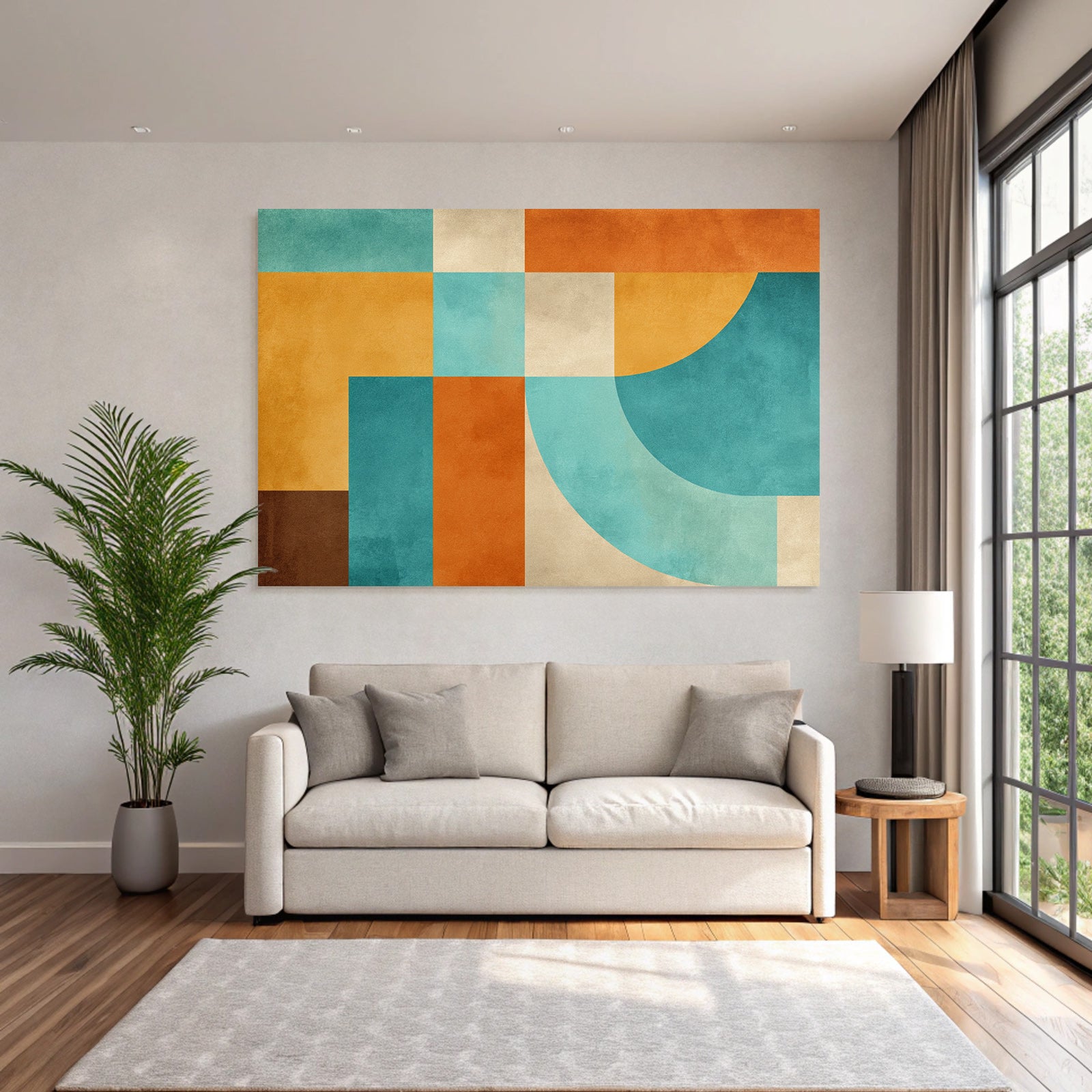 Abstraktes Design Geometrische Formen Orange Tuerkis Beige