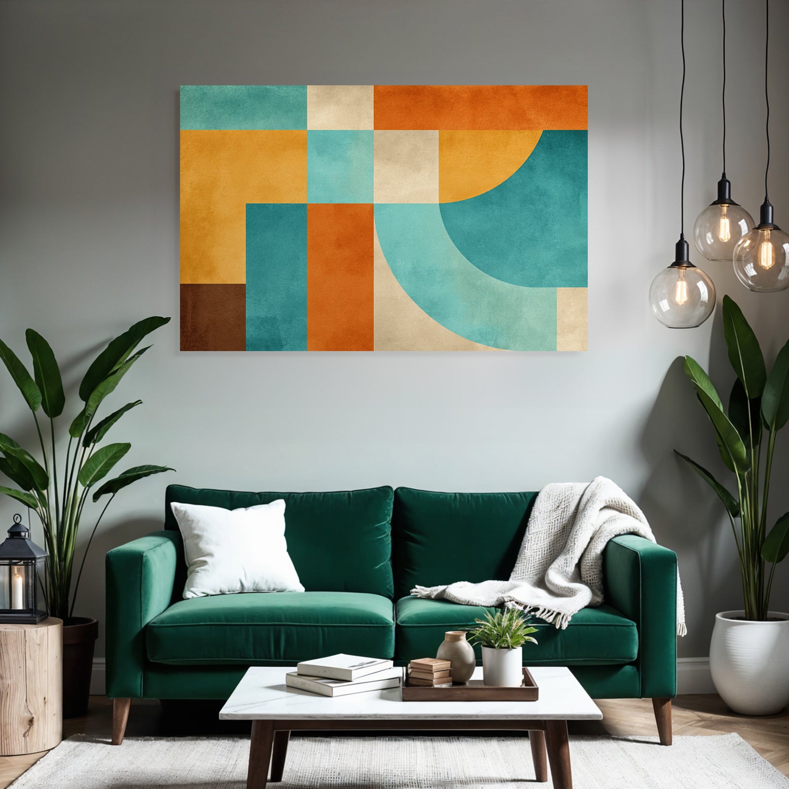 Abstraktes Design Geometrische Formen Orange Tuerkis Beige