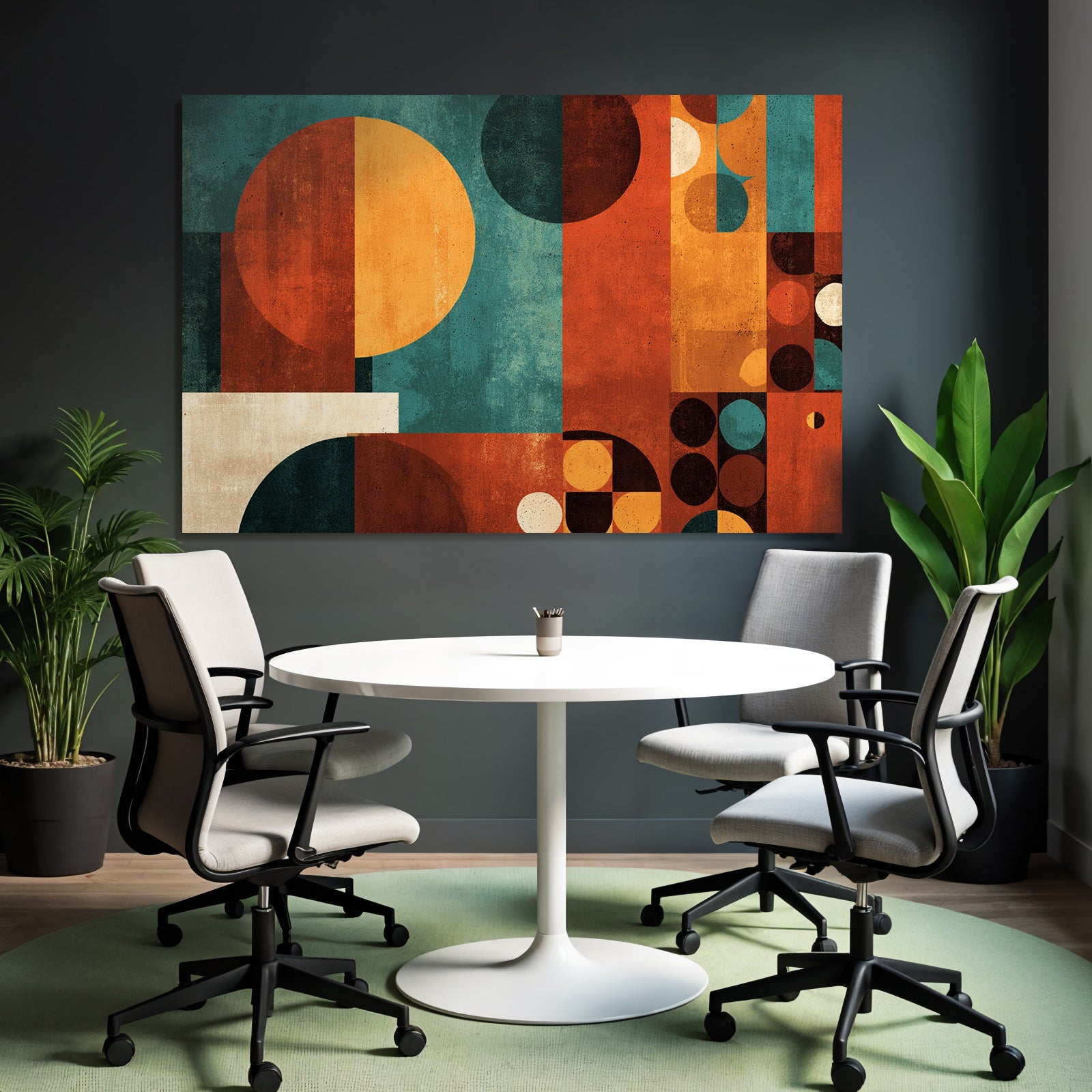 Abstraktes Design Geometrische Formen Orange Tuerkis Braun