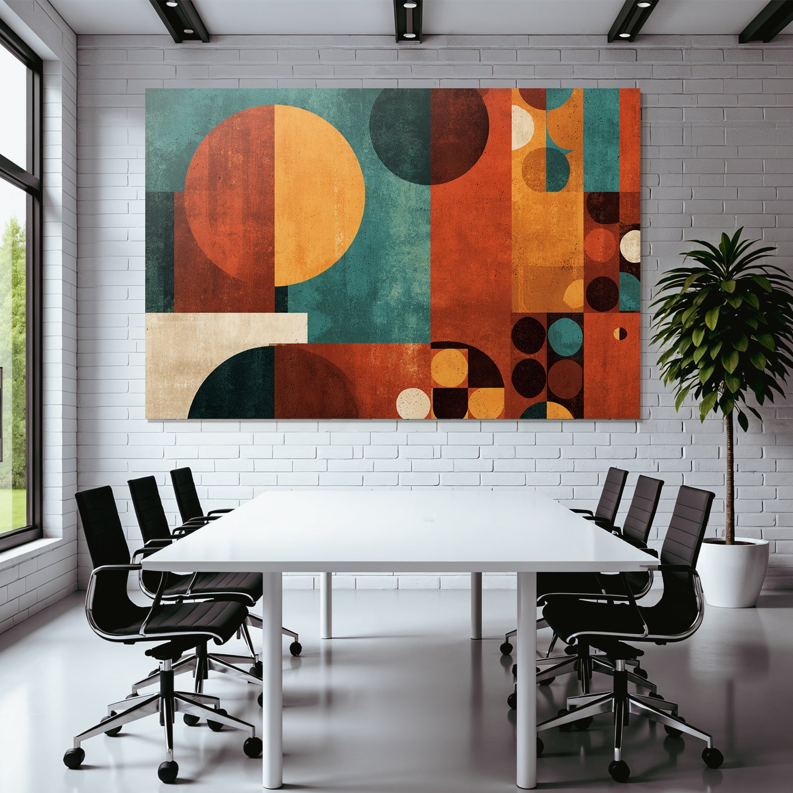 Abstraktes Design Geometrische Formen Orange Tuerkis Braun