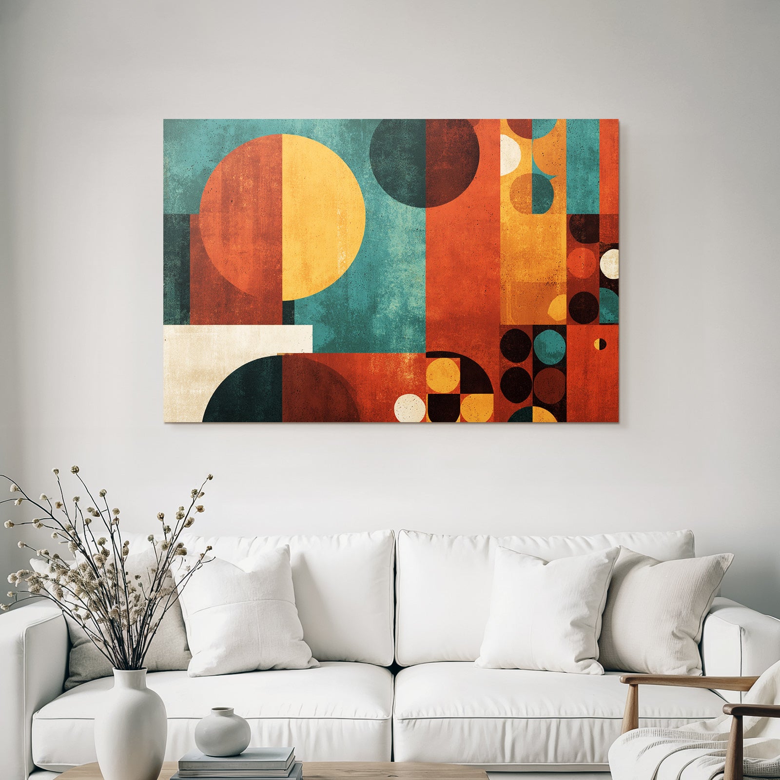 Abstraktes Design Geometrische Formen Orange Tuerkis Braun