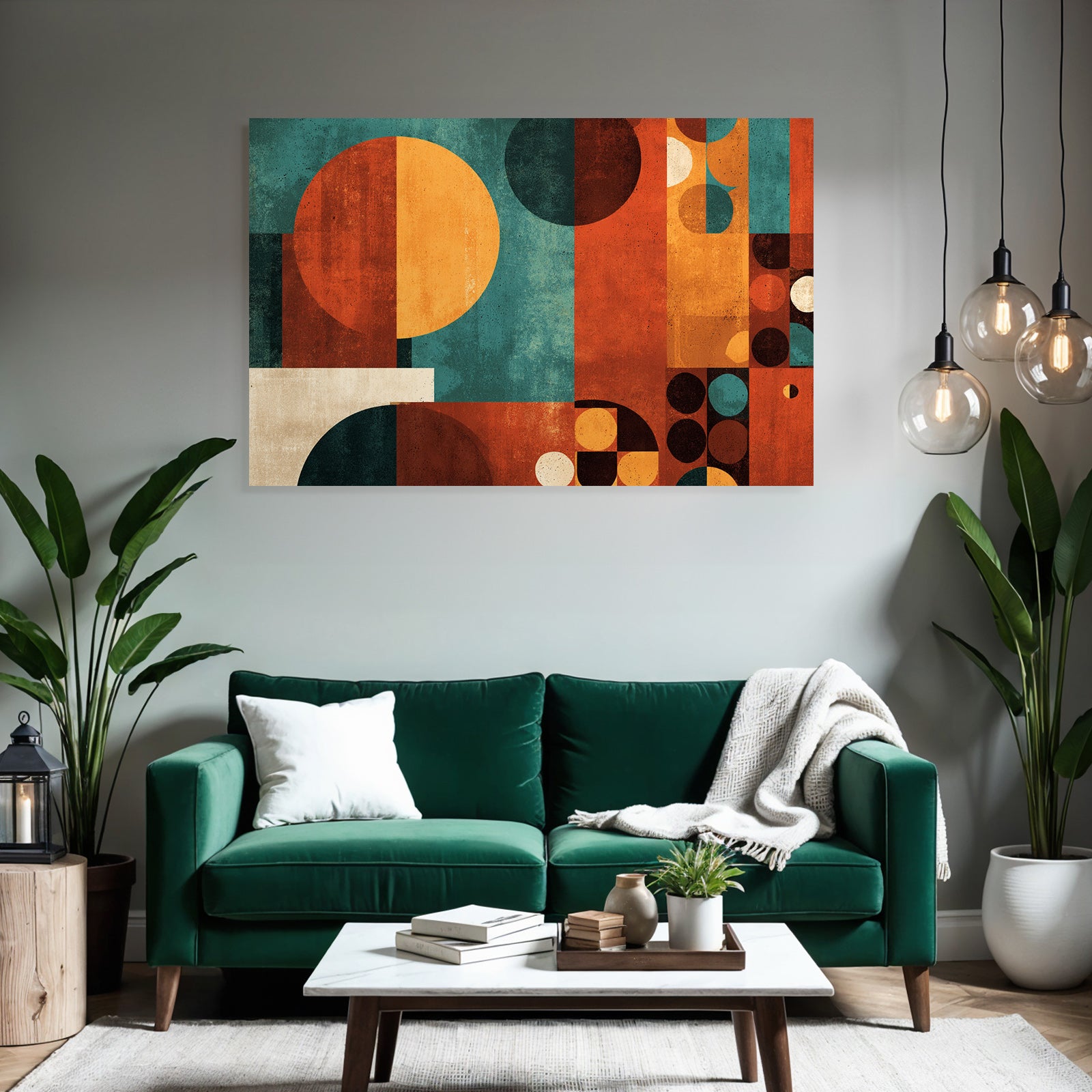 Abstraktes Design Geometrische Formen Orange Tuerkis Braun