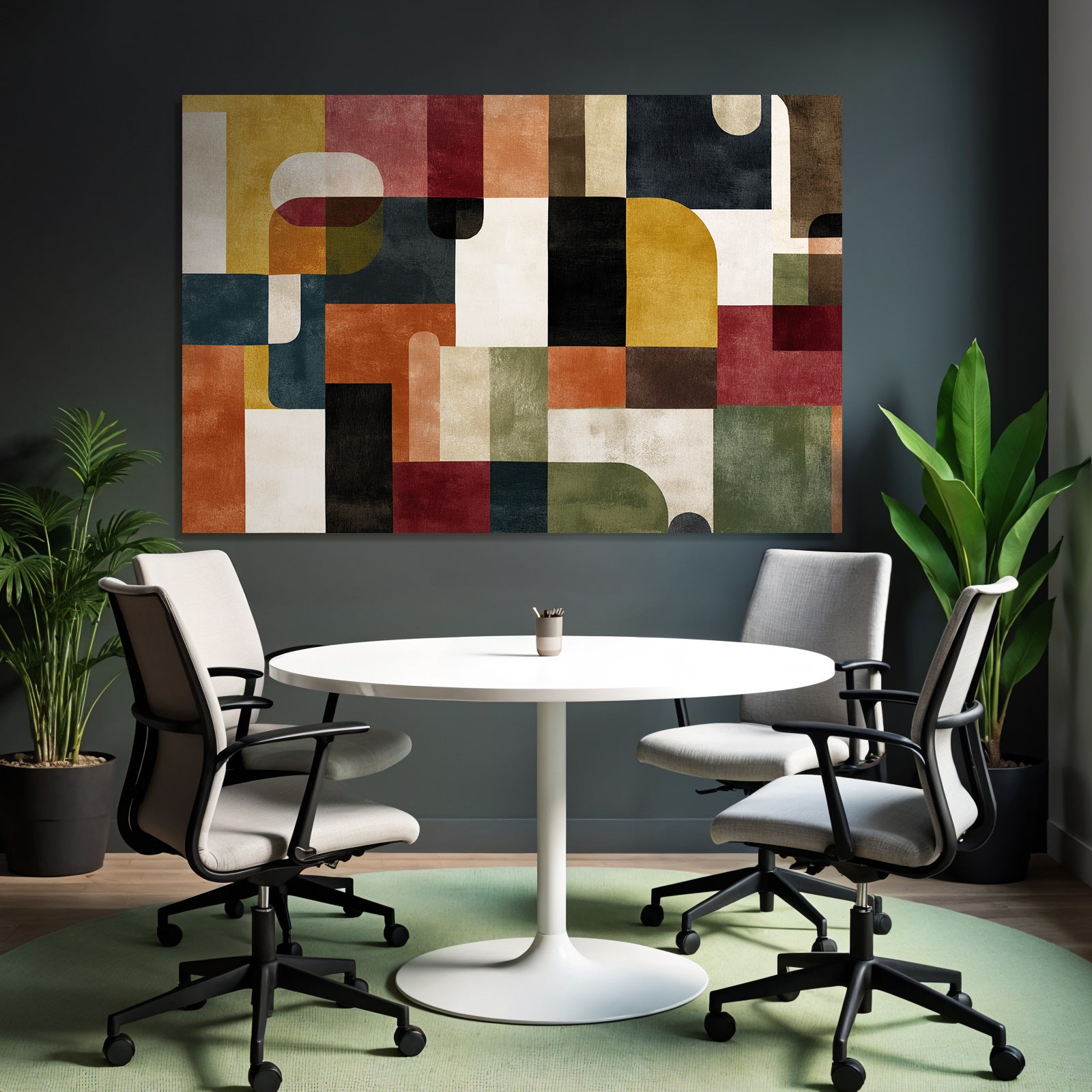 Abstraktes Design Geometrische Formen Rote Gelbe Gruen Schwarze Farben