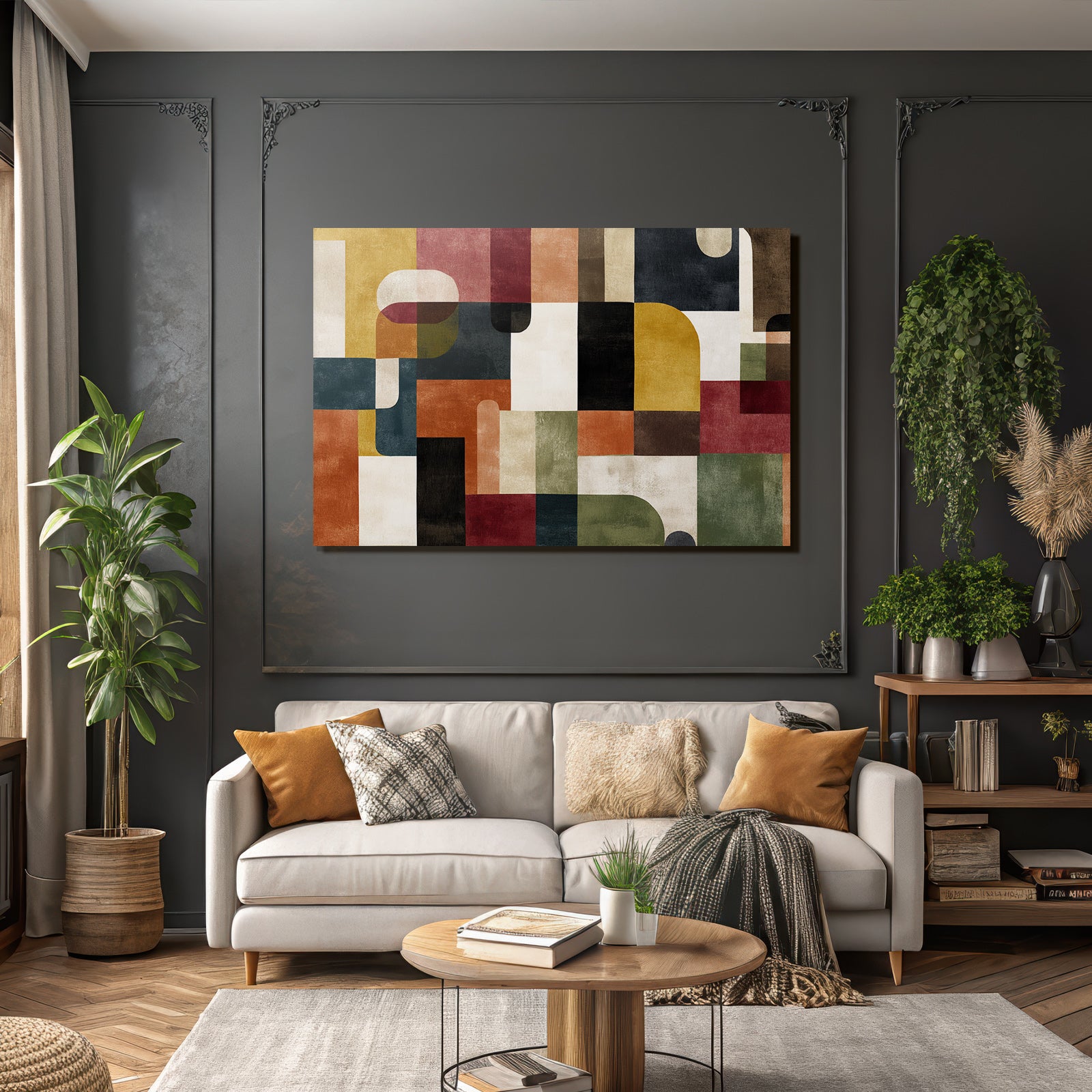 Abstraktes Design Geometrische Formen Rote Gelbe Gruen Schwarze Farben