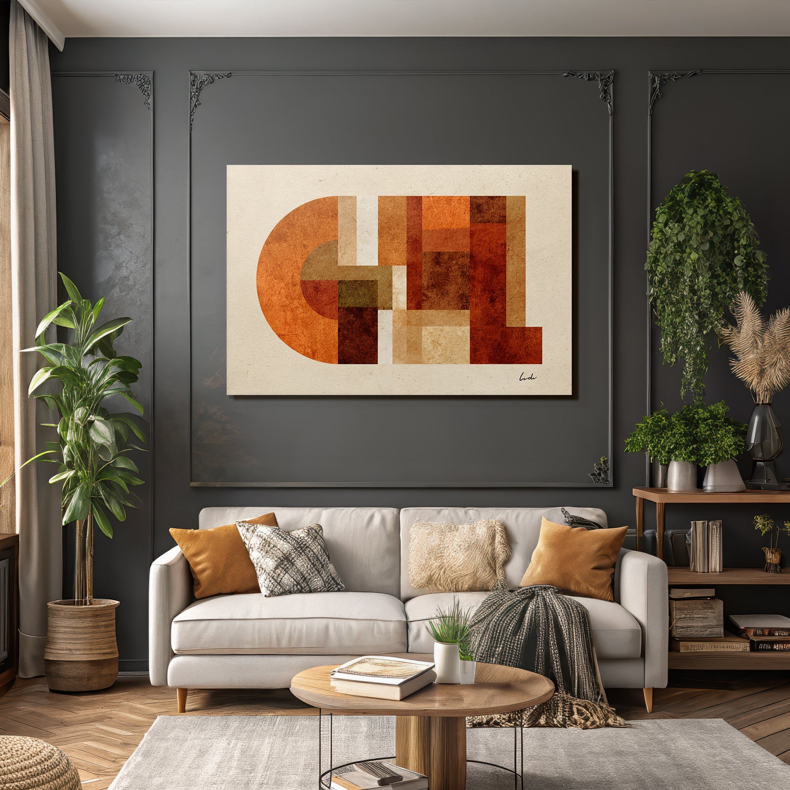 Abstraktes Kunstwerk Geometrische Formen Warme Farben