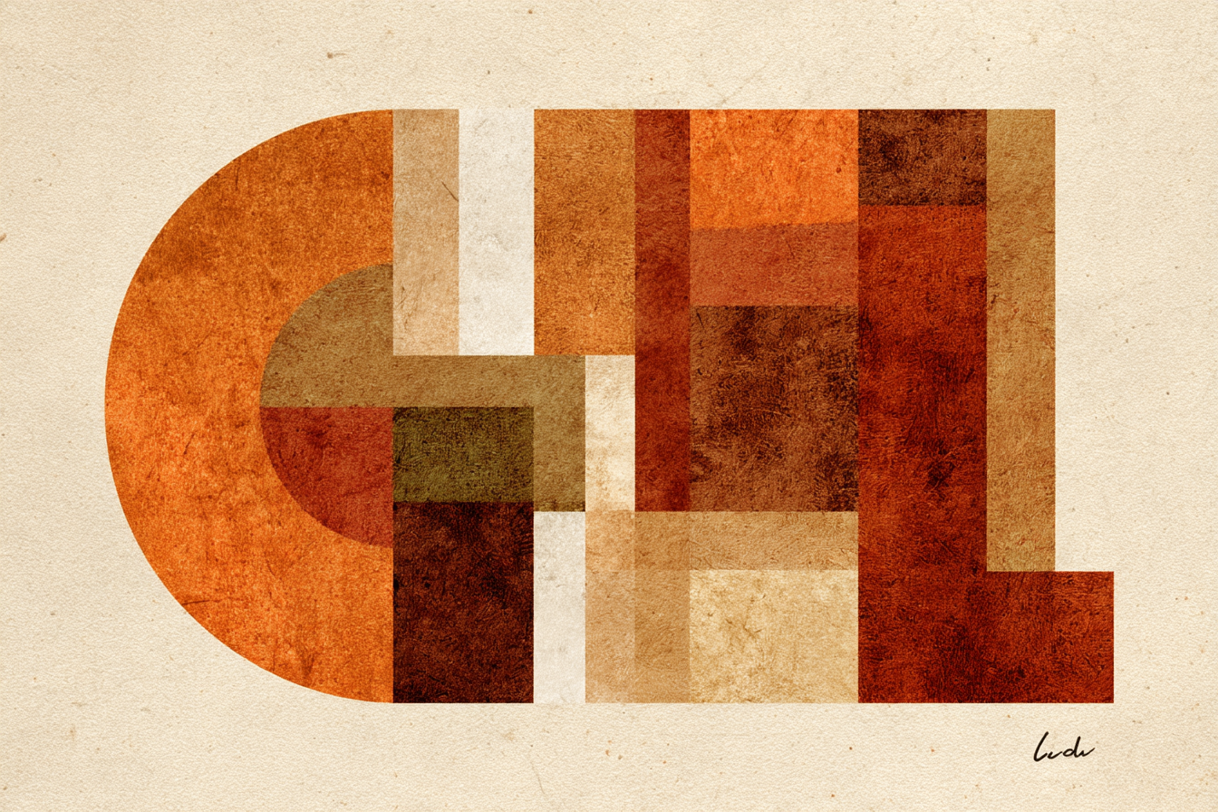 Abstraktes Kunstwerk Geometrische Formen Warme Farben | Mid Century Modern | Einrichtungsstile