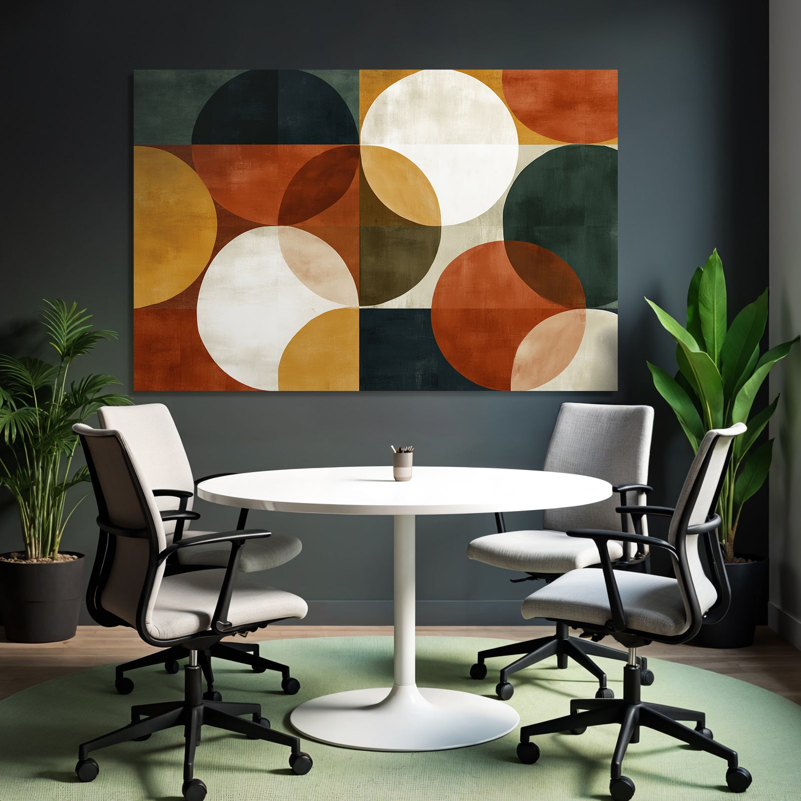 Abstraktes Kunstwerk Geometrisches Muster Ueberlappende Kreise Farben Erdige Toene