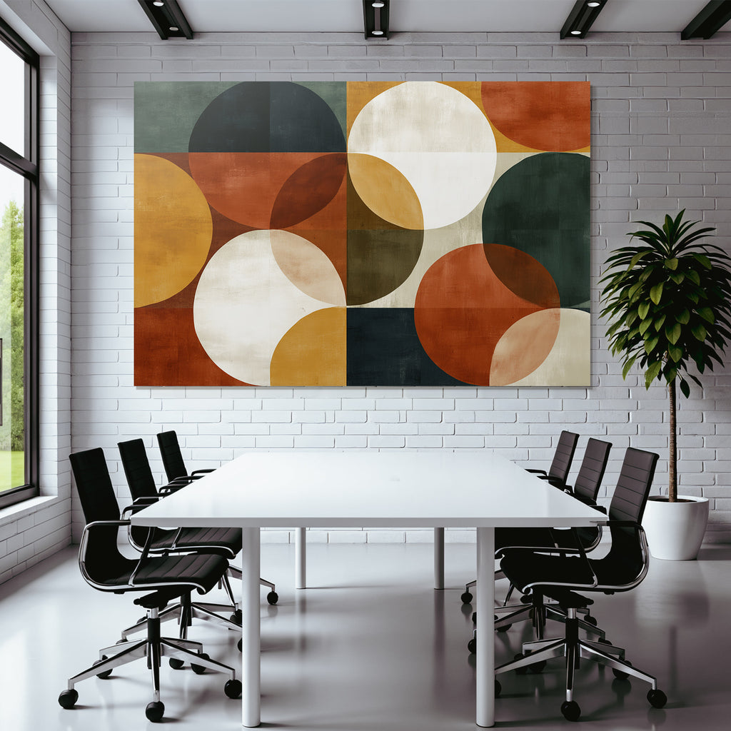 Abstraktes Kunstwerk Geometrisches Muster Ueberlappende Kreise Farben Erdige Toene