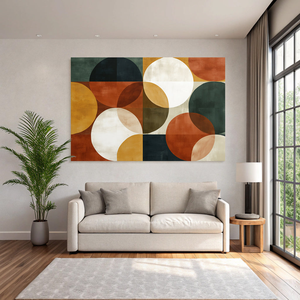 Abstraktes Kunstwerk Geometrisches Muster Ueberlappende Kreise Farben Erdige Toene